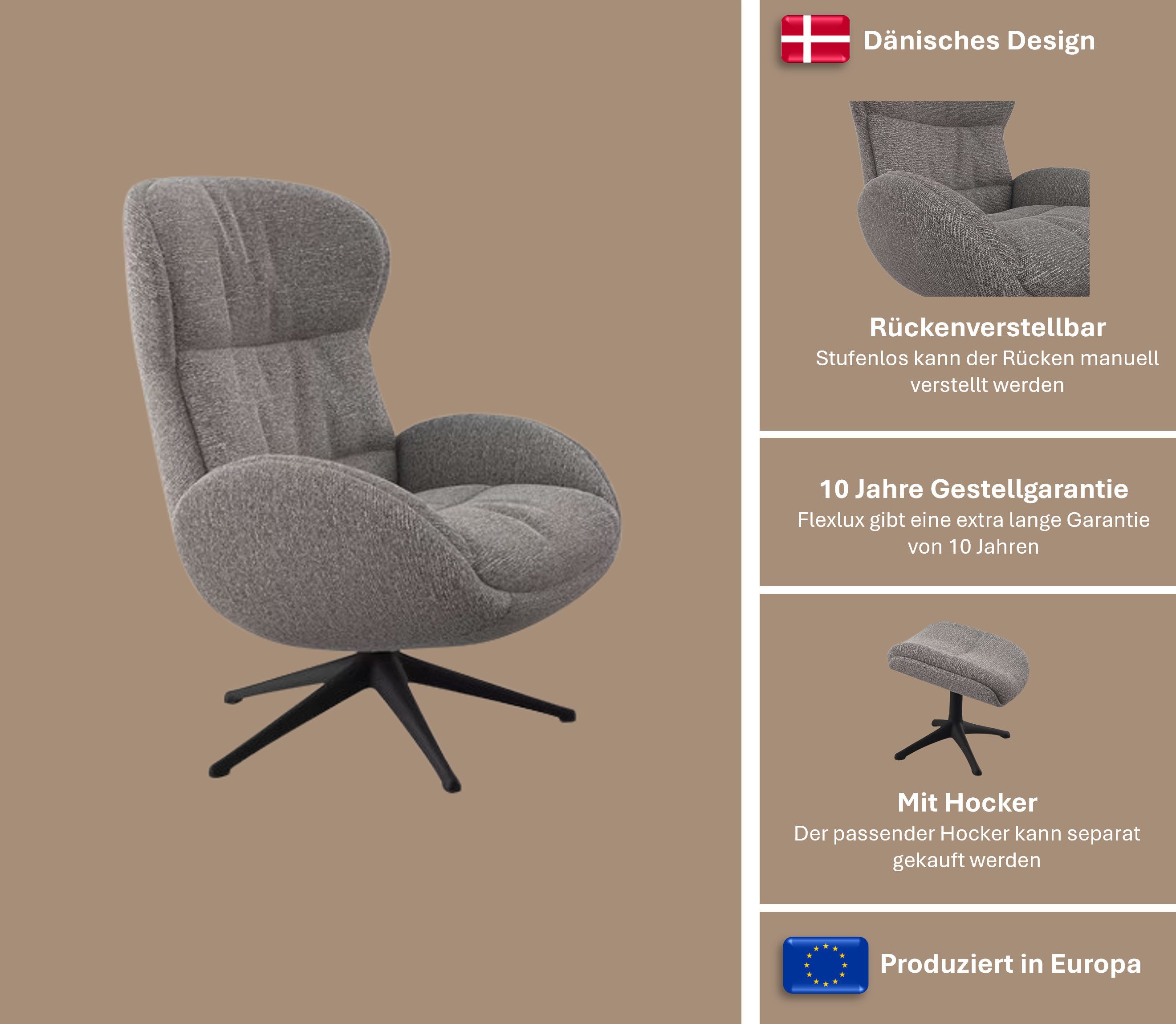 FLEXLUX Relaxfauteuil Haze, TV-stoel, fauteuil, stoffeerstoel Rugdeelverstelling, draaibaar, voet zwart