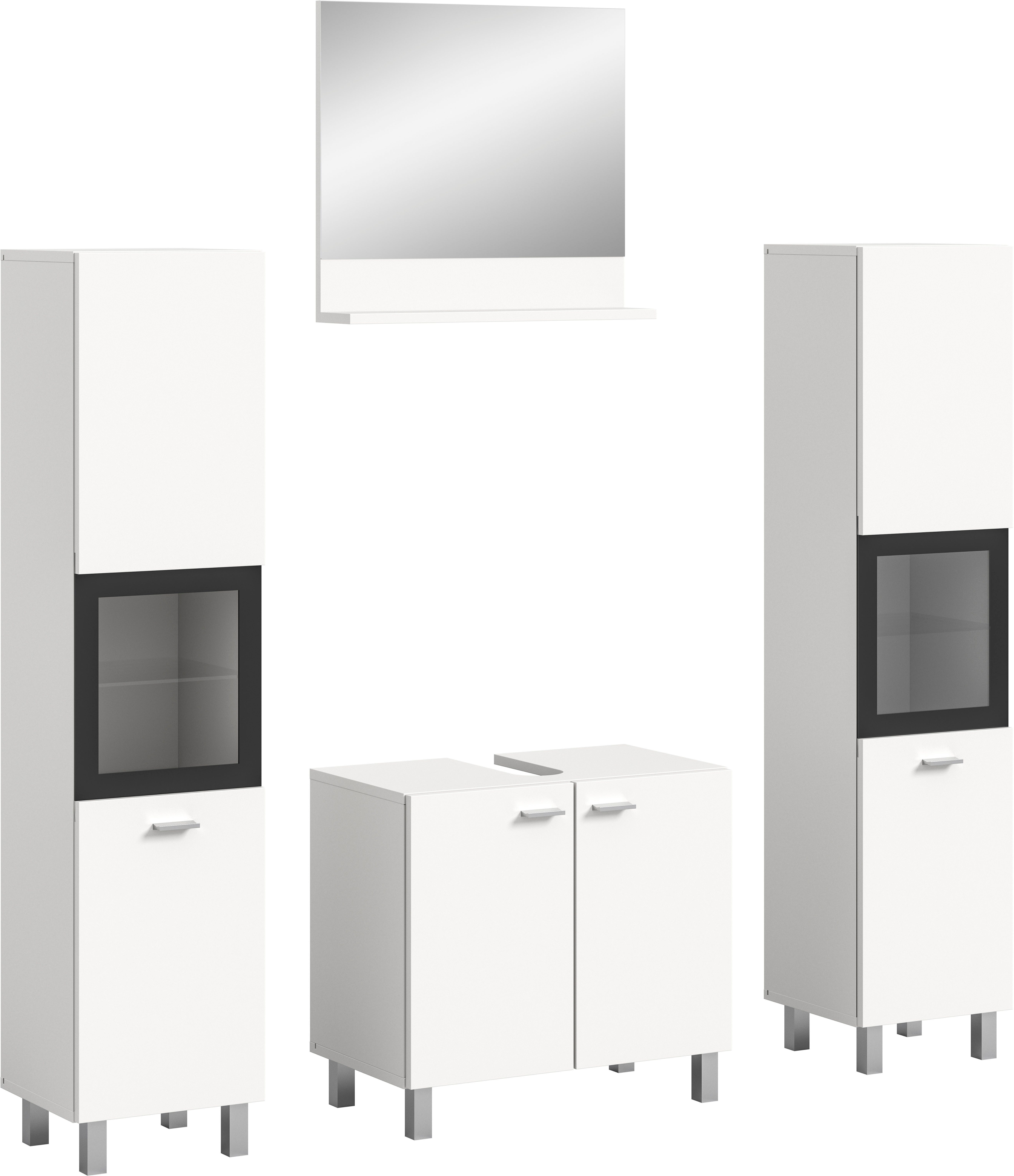 welltime Badmeubelset Tampa, breedte 137cm, 4-delig Wastafelonderkast, spiegel, hoge kast (4 stuks)