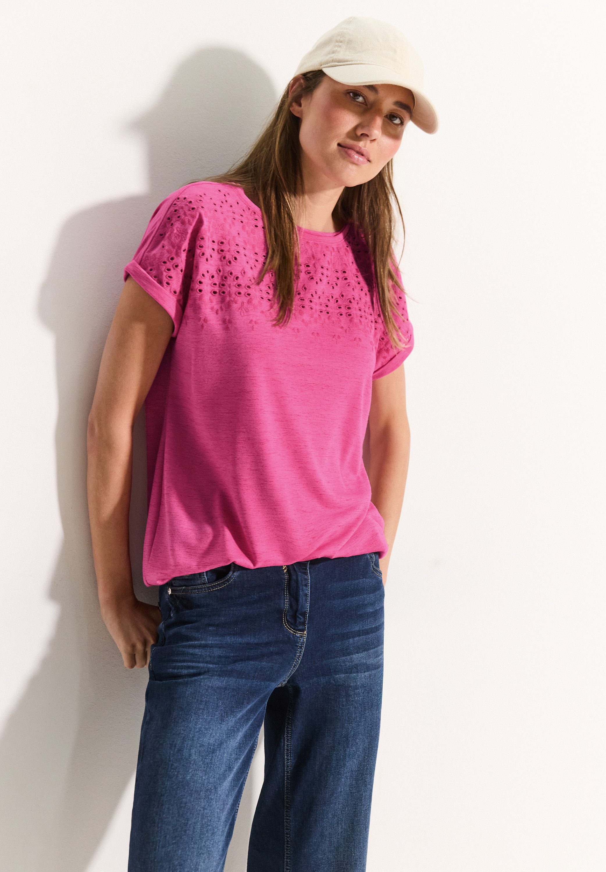 Cecil Shirt met korte mouwen met broderie anglaise