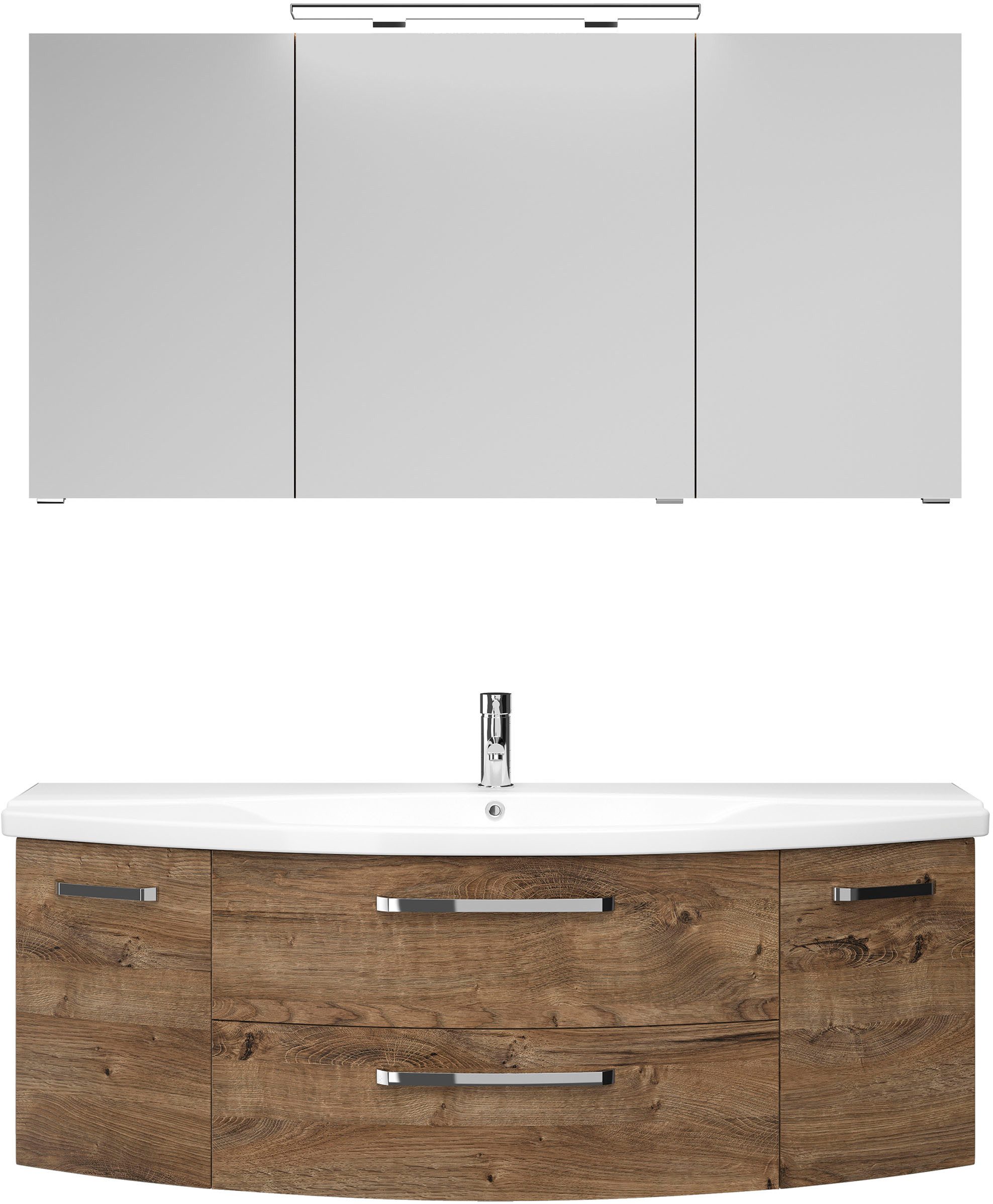 Saphir Badmeubelset Serie 4010 2-delig keramische wastafel met LED-spiegelkast Badkamer set 144 cm breed, incl. deurdemper, 5 deuren, 2 lades (set)