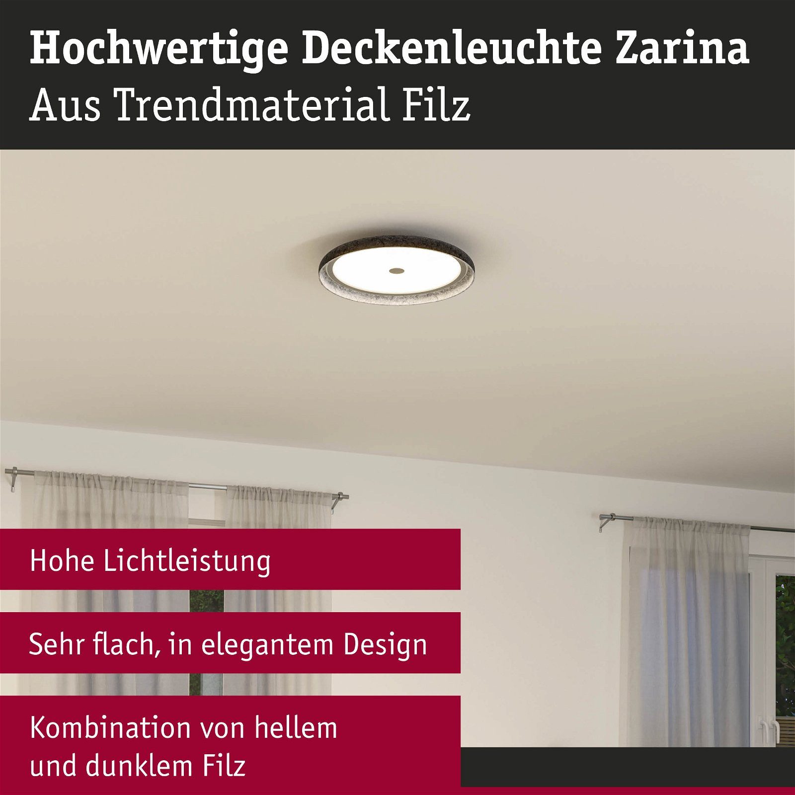 Paulmann Led-plafondlamp Zarina 3-Staps-dimbaar 2700K 3400lm 34W Antraciet (1 stuk)