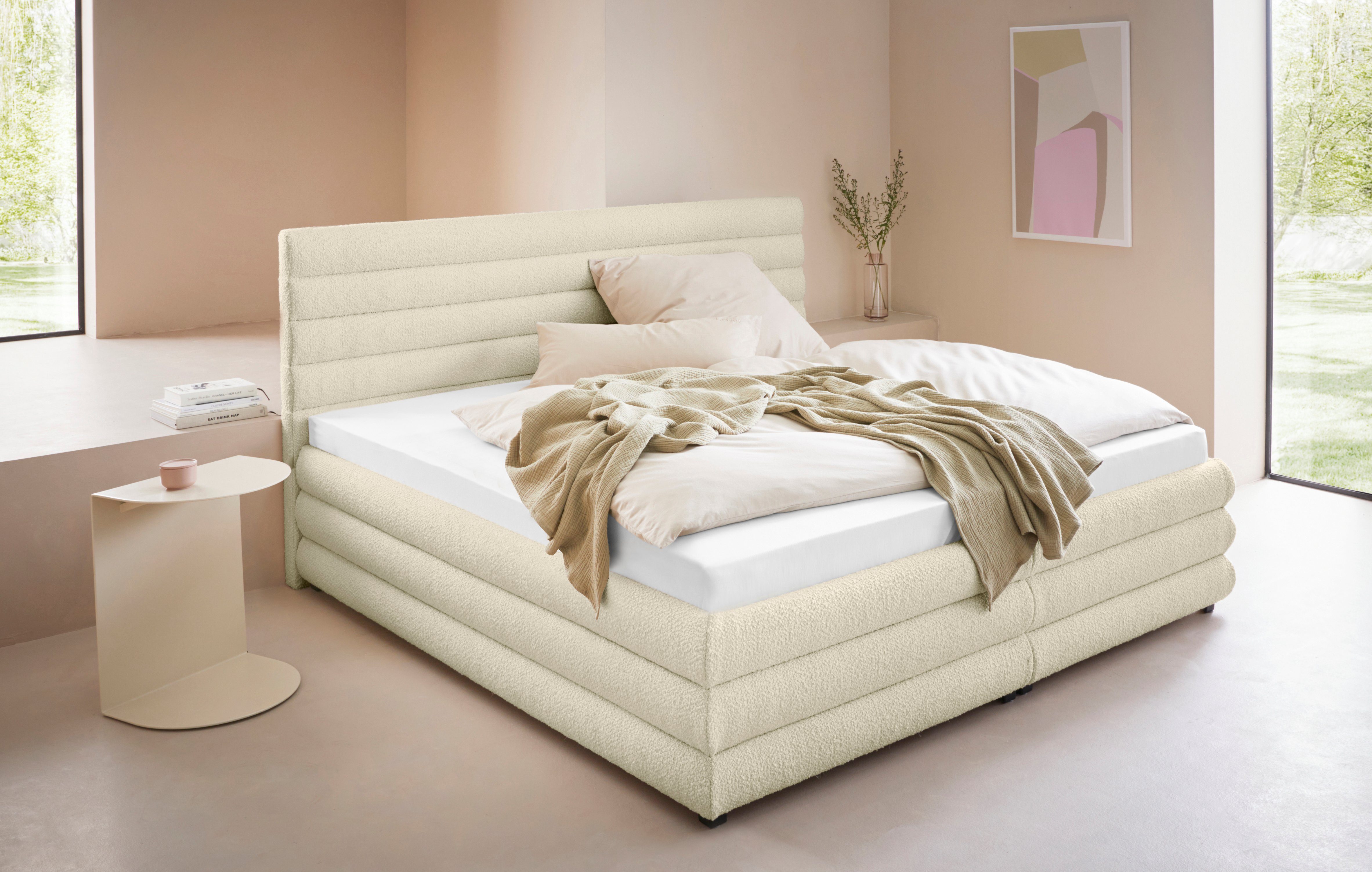 LeGer Home by Lena Gercke Gestoffeerd bed Maylis bouclé naar keuze met en zonder matras en lattenbodem, ook in 200 cm breedte bedden maat Bouclé