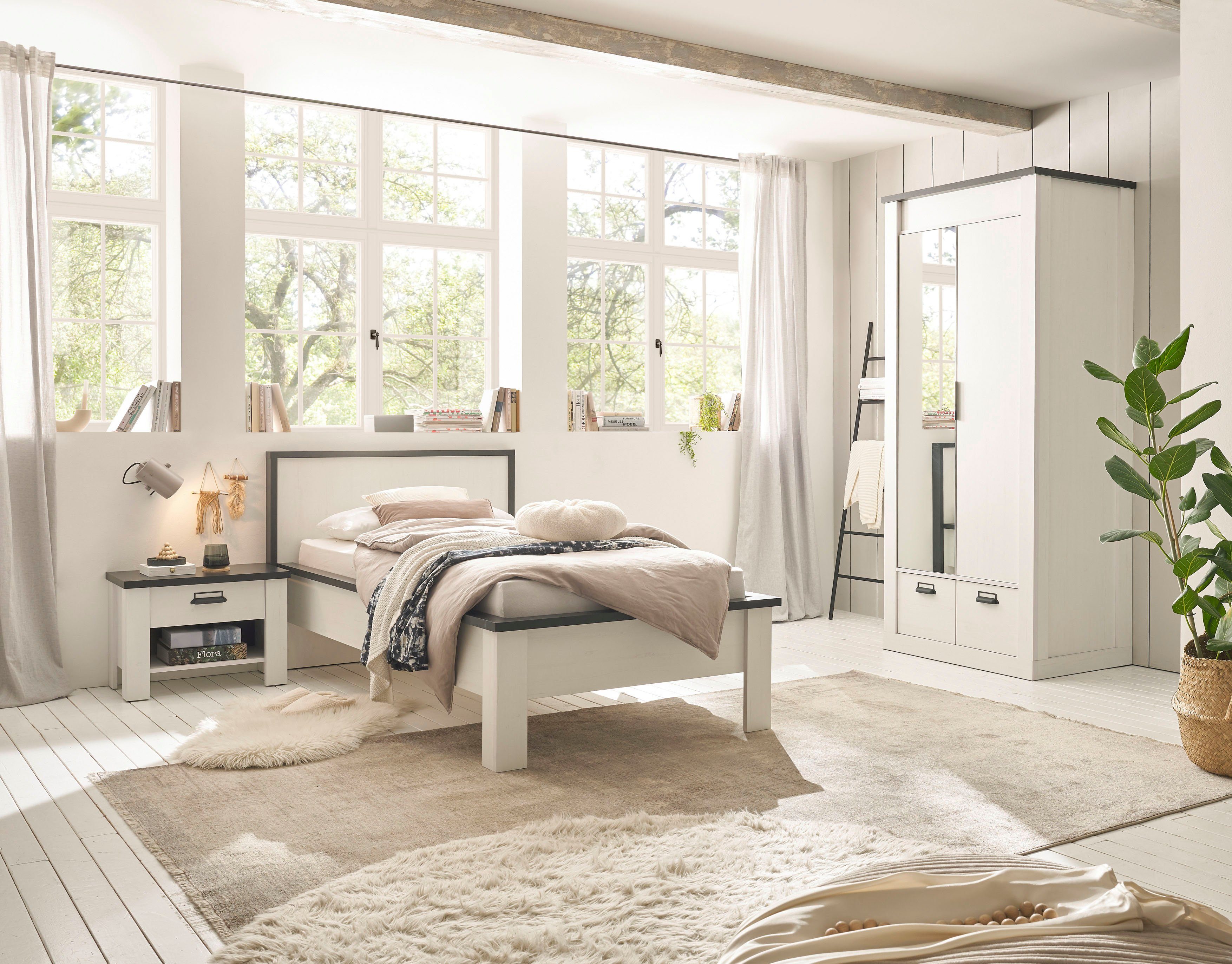 Home affaire Slaapkamerserie Sherwood Ligoppervlak 90 x 200 cm, kast 2-deurs 93 cm breed (3-delig)