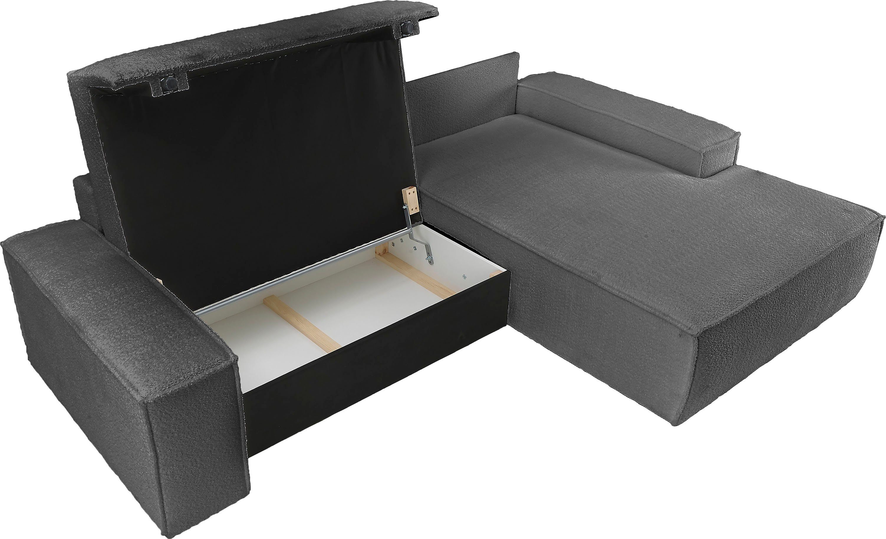 andas Hoekbank Finnley slaapbank 267 cm in Bouclé, fijne structuur en cord, L-vorm