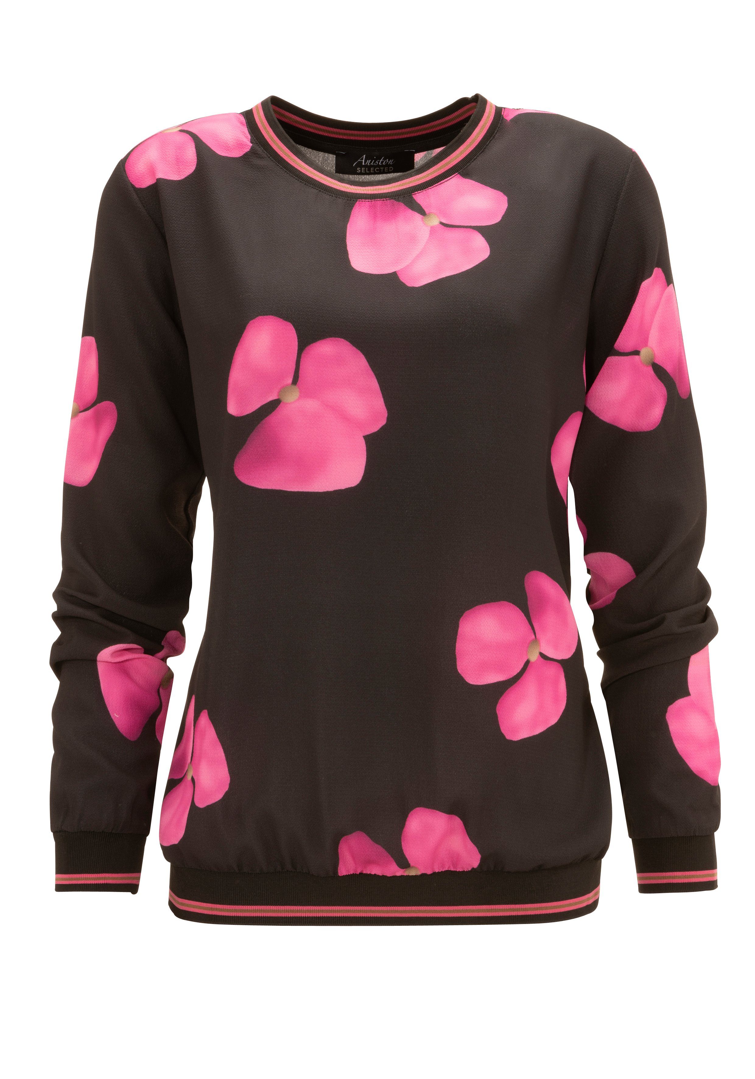Aniston SELECTED Blouse zonder sluiting met bloemenprint en gestreepte borden