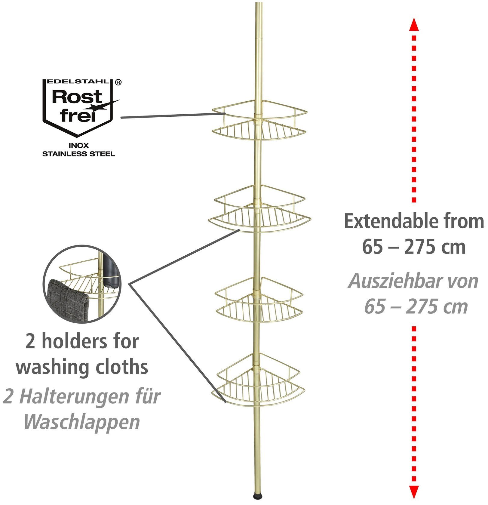WENKO Telescooprek Dolcedo Hoekrek met 4 planken, hoogte verstelbaar 65-275 cm