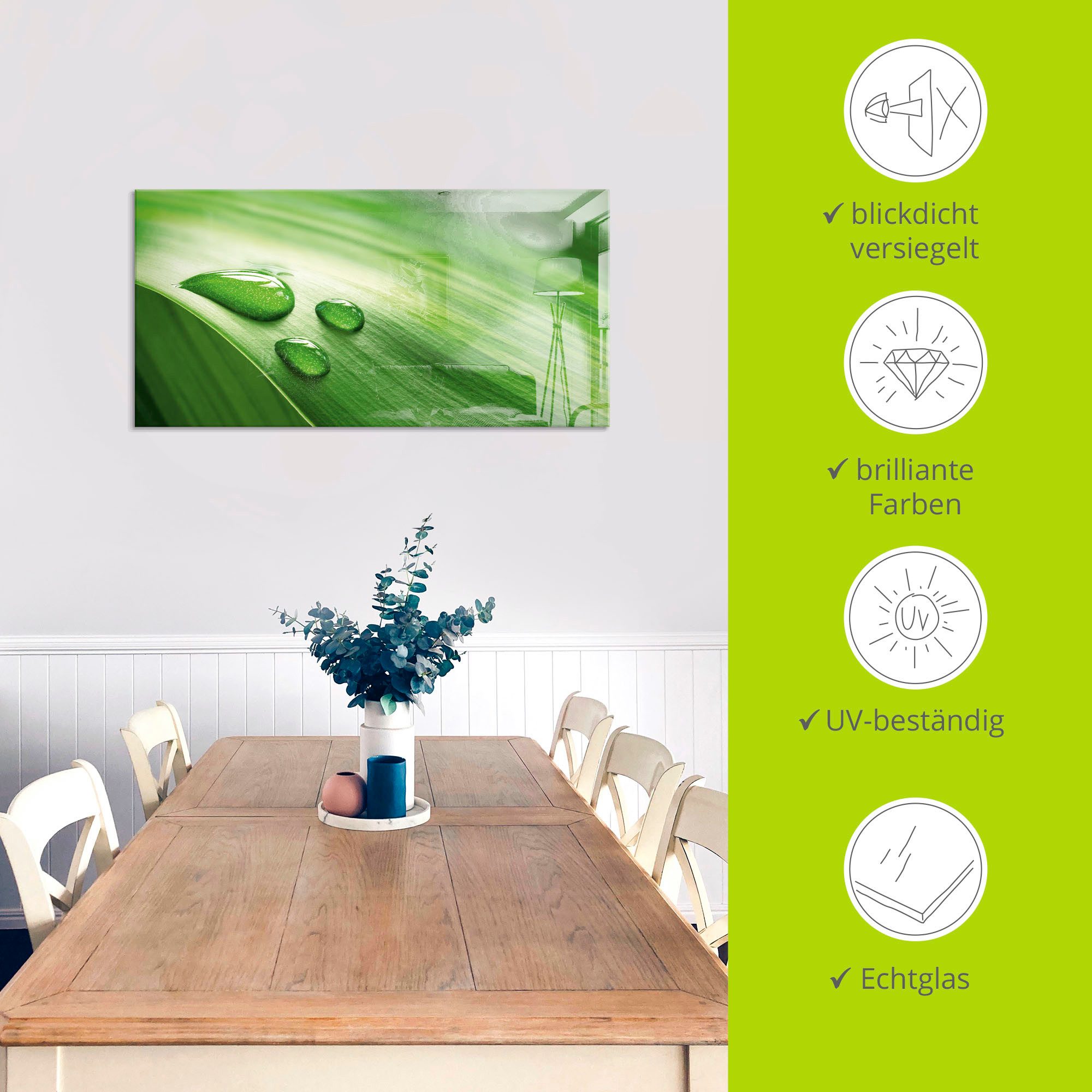 Artland Print op glas Close-up van een groen plantenblad