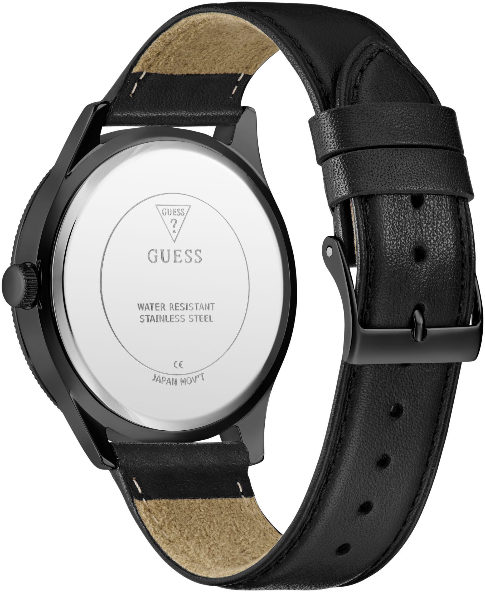 Guess Kwartshorloge Dex Polshorloge, herenhorloge, leren band, mineraalglas, analoog