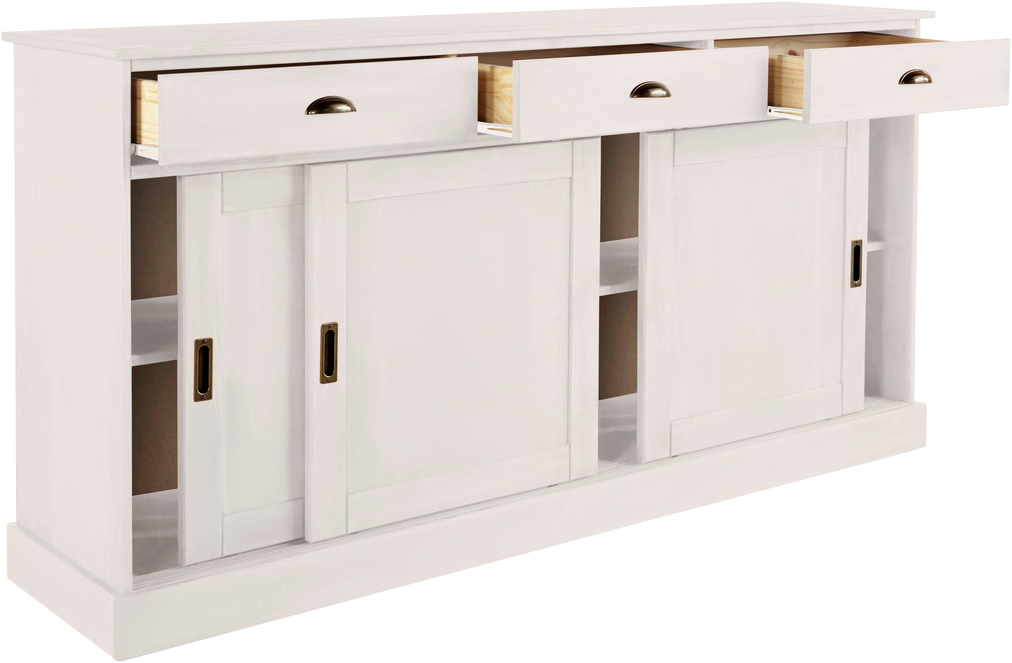 Home affaire Dressoir Schröder Commode, 3 schuifdeuren, 3 lades, van massief dennenhout