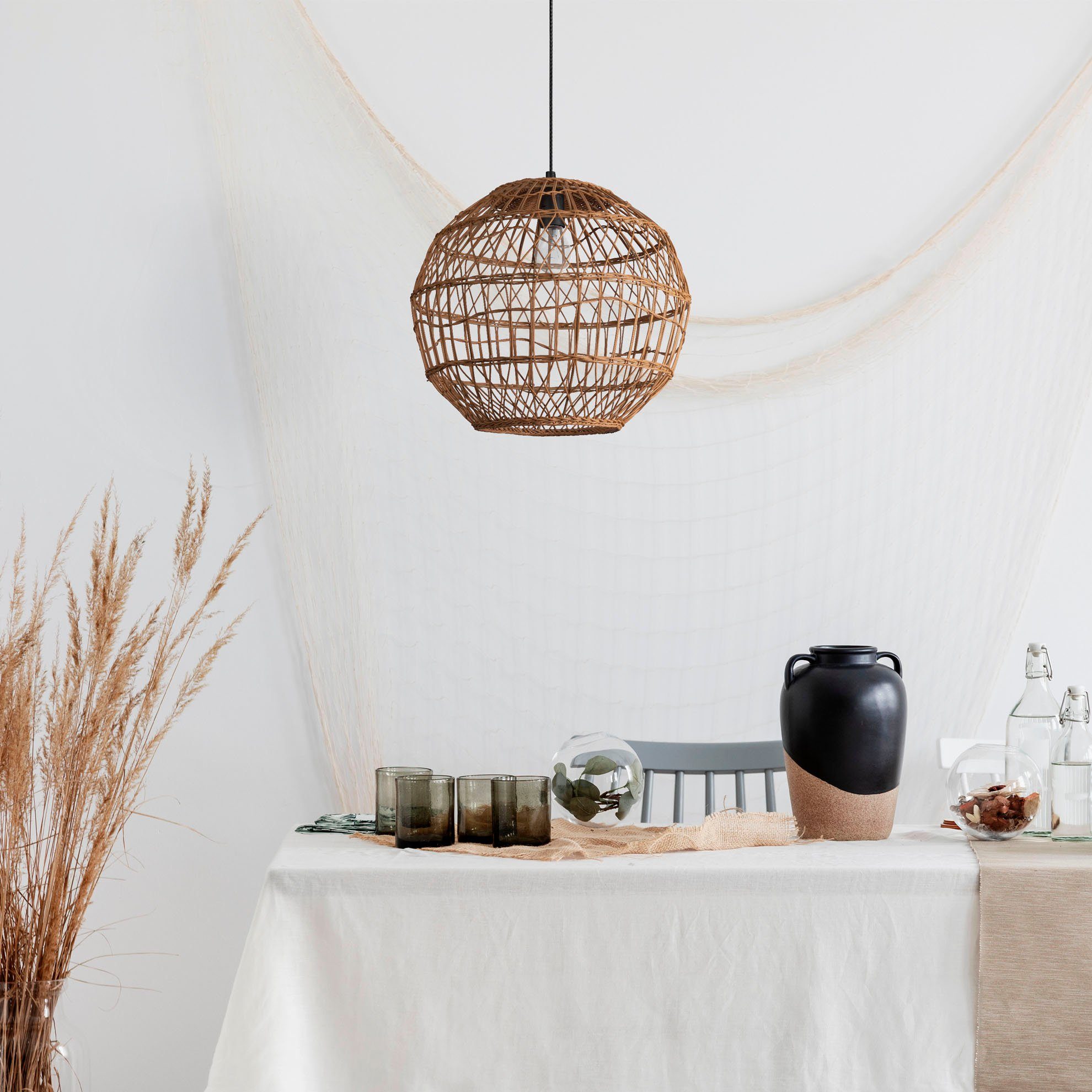 Paco Home Hanglamp Maite Rattan hanglamp mandlamp rond E27 Boho stijl modern woonkamer