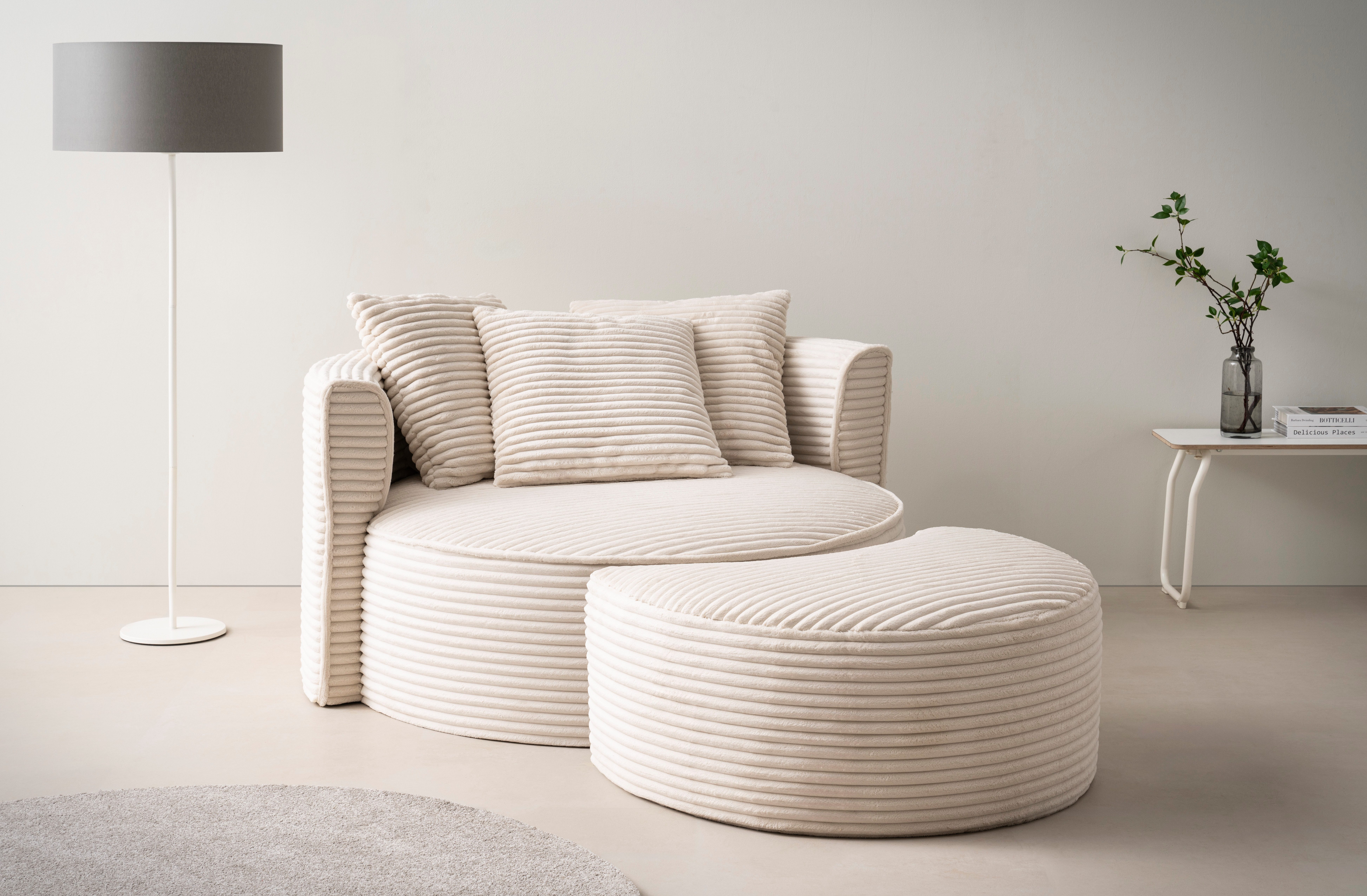 LeGer Home by Lena Gercke XXL-fauteuil Isalie, ronde stoel met voetensteun, leesstoel, loveseat, grote stoel (set) fauteuils beige
