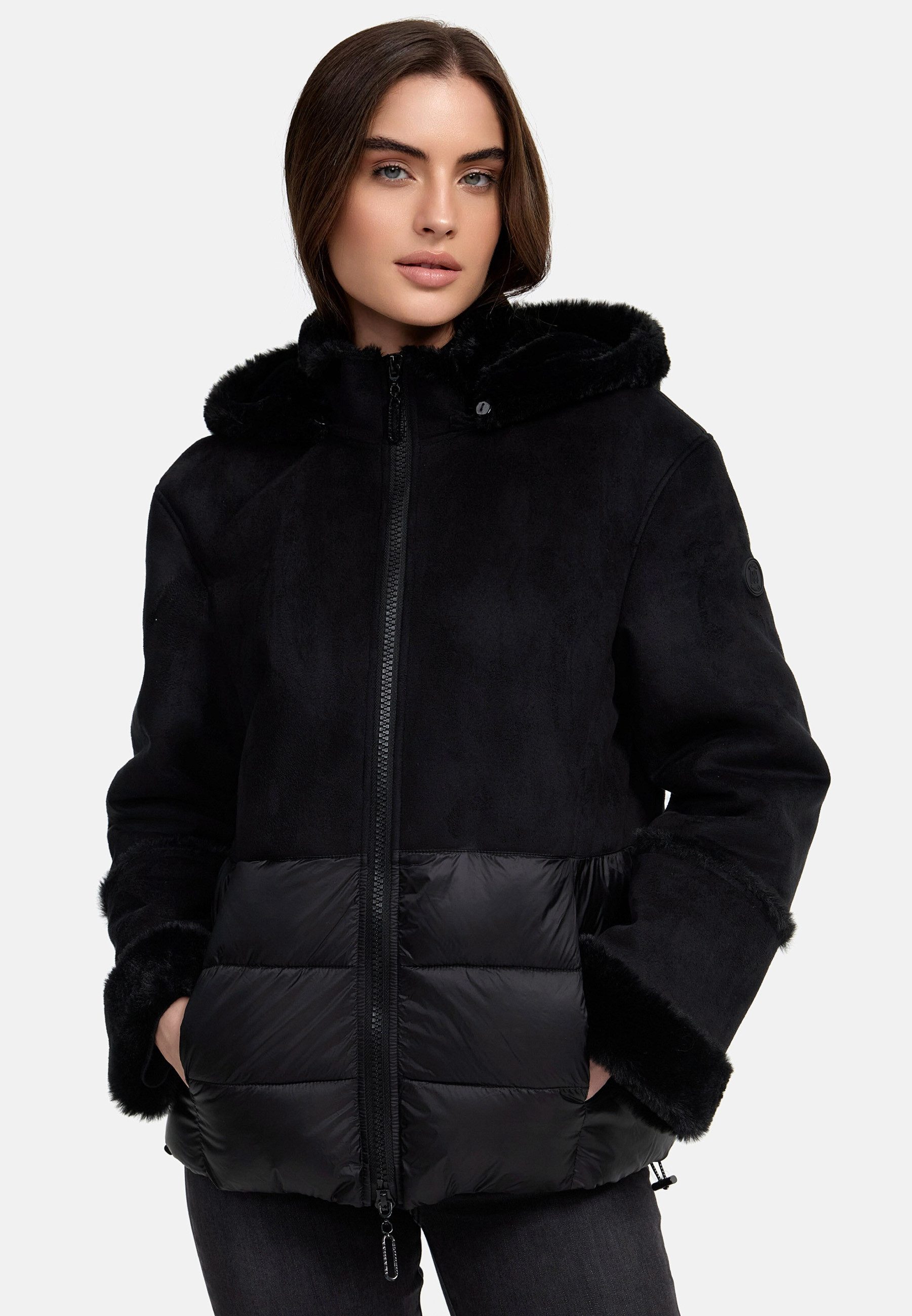 MANISA Kort jack met teddyfleece-capuchon