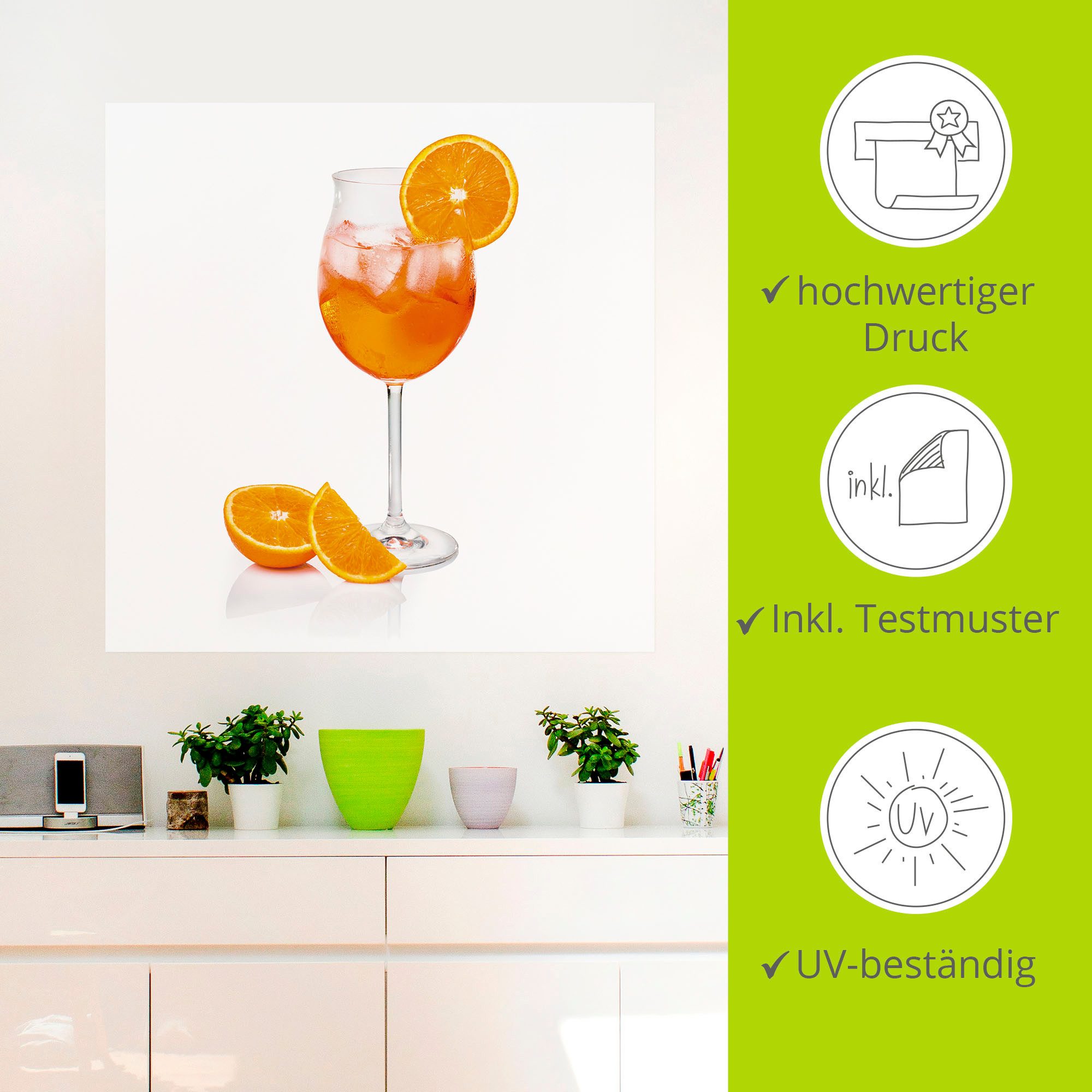 Artland Artprint Aperol Spritz met een schijf sinaasappel als artprint van aluminium, artprint voor buiten, artprint op linnen, poster, muursticker