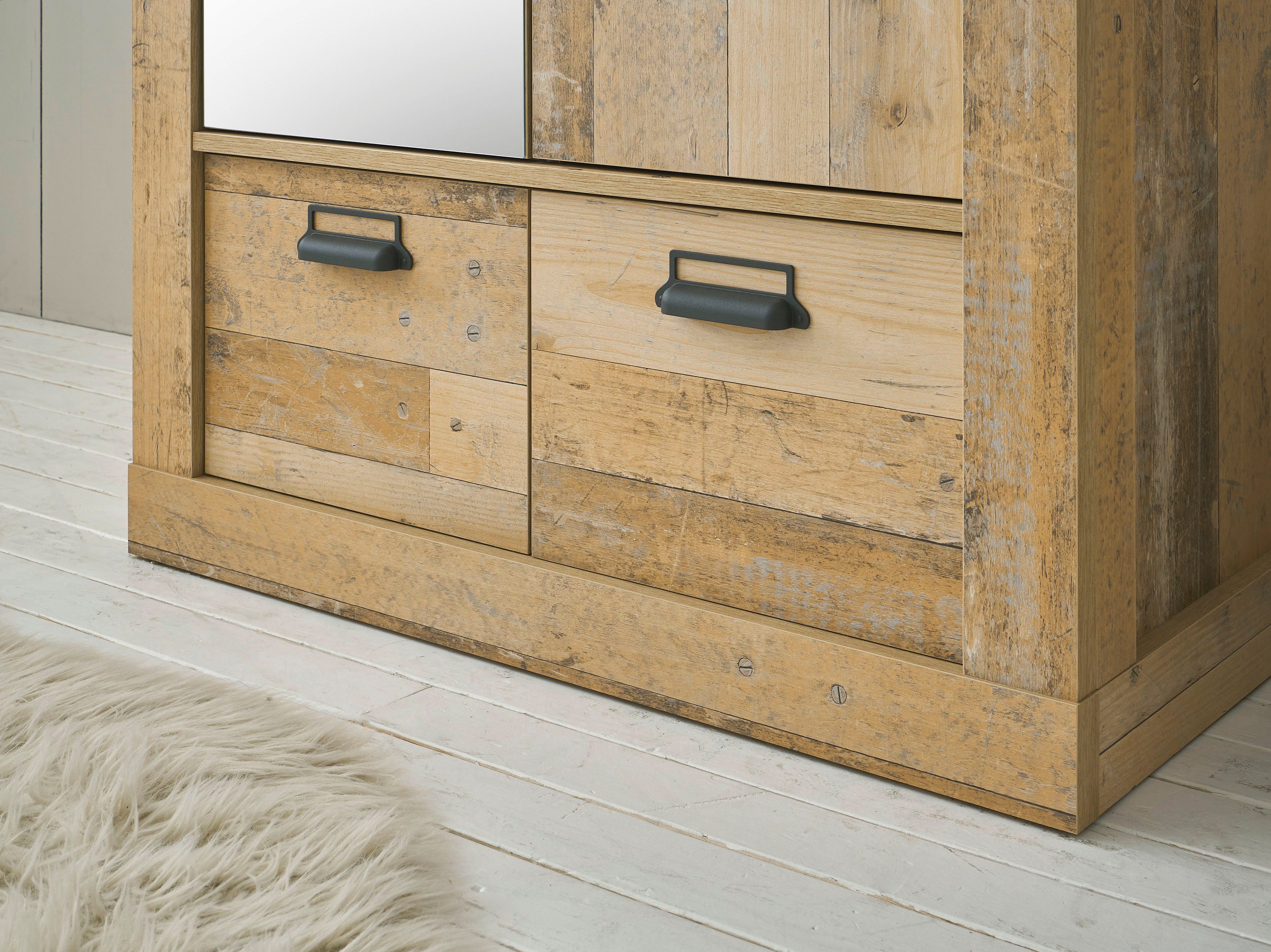 Home affaire Kledingkast SHERWOOD linn kast garderobe met spiegel kan worden gebruikt met kledingstang of legplanken, breedte 93 cm