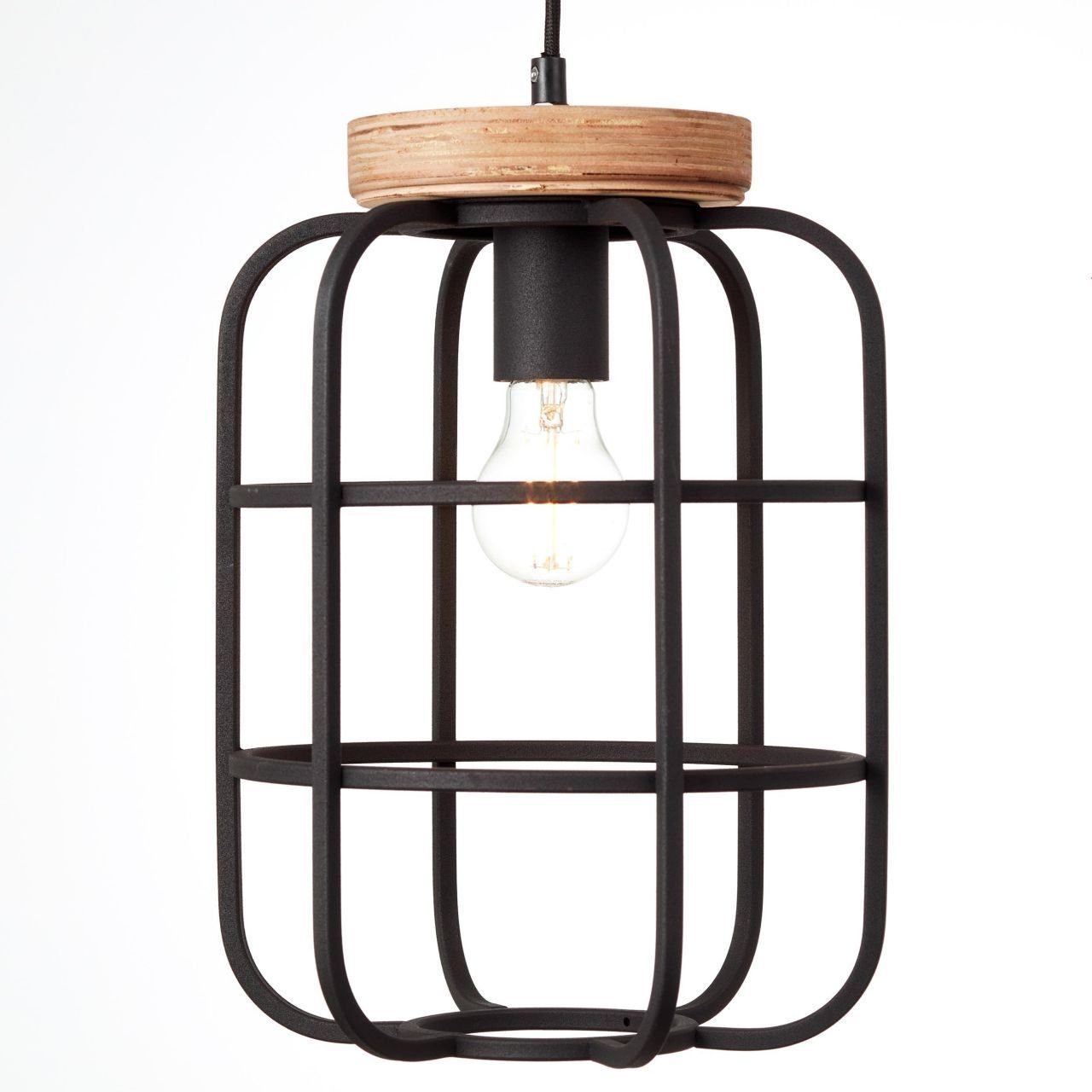 Brilliant Leuchten Hanglamp Gwen 147 cm hoogte, ø 25 cm, e27, metaal/hout, antiek hout/zwart korund (1 stuk)
