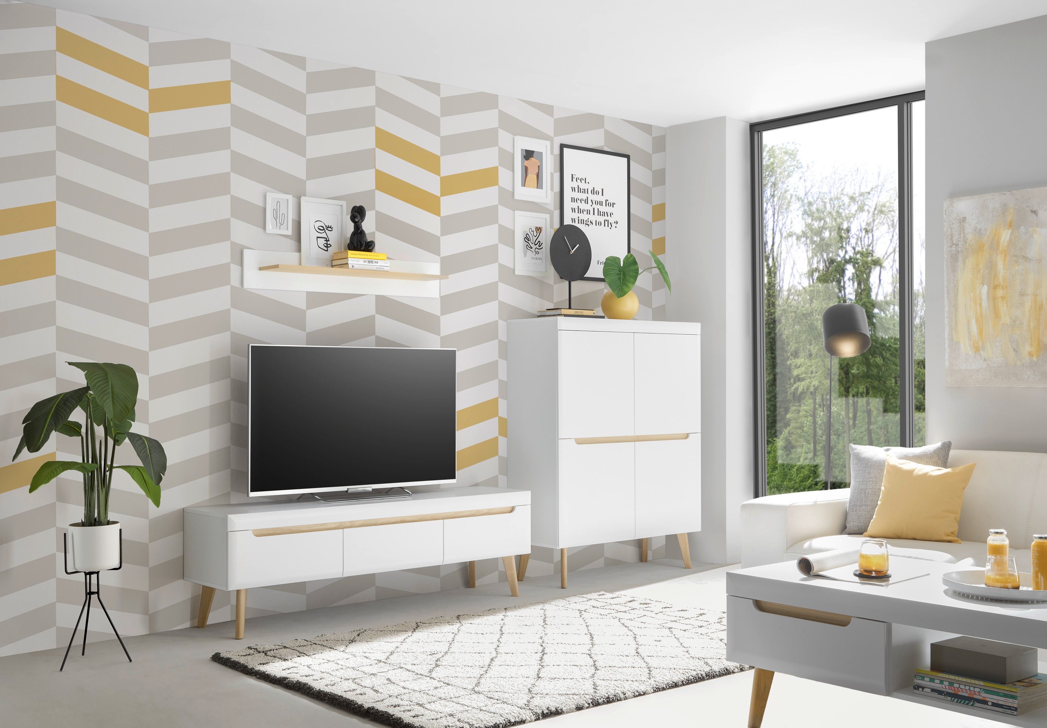 INOSIGN Tv-meubel Torge, TV-kast, TV-kommode, televisiekast, TV-bord afgeschuinde poten, drie kleuren, scandi design, 160 cm breed (1 stuk)