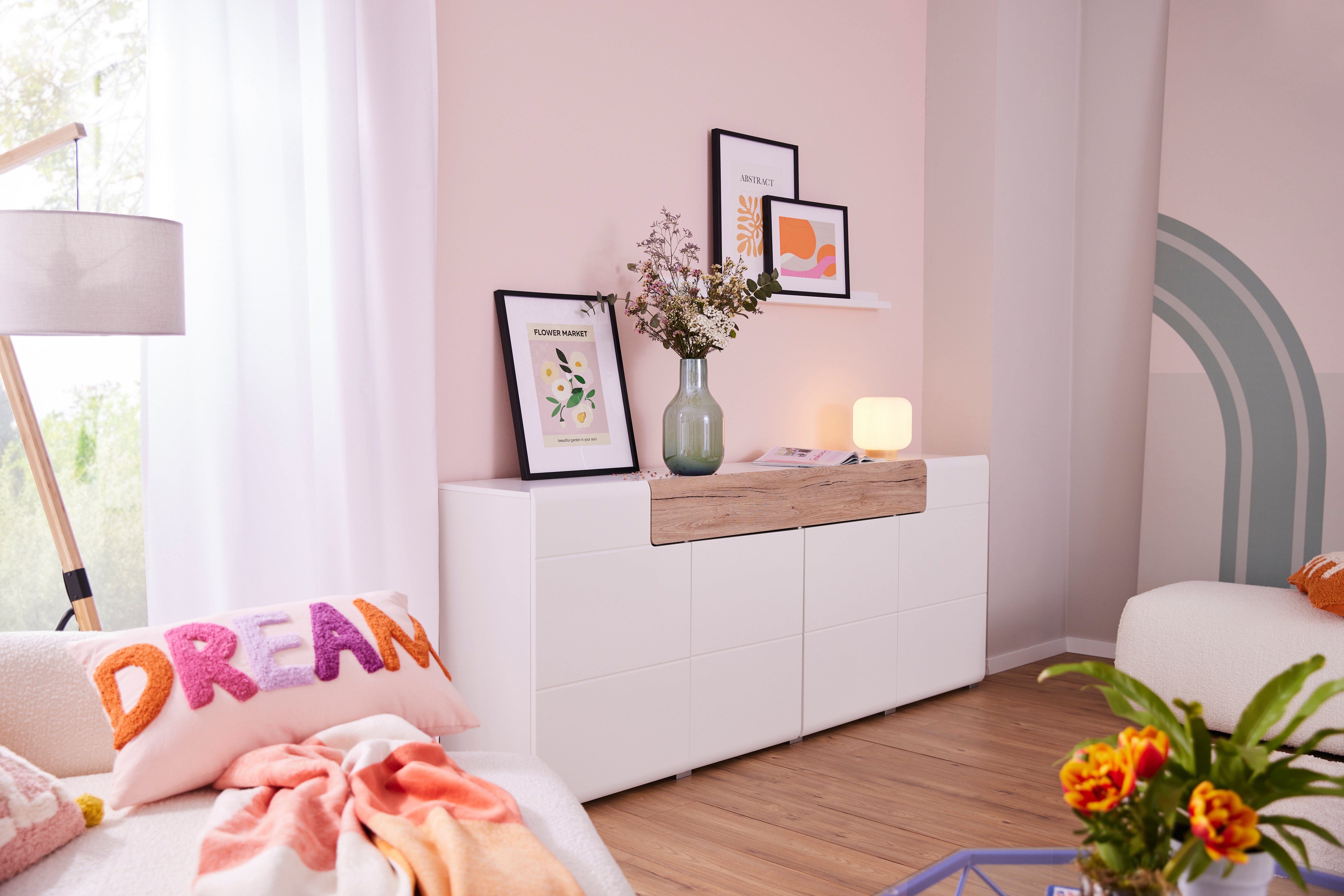 INOSIGN Dressoir Toledo, breedte 208 cm, moderne kast met decoratief freeswerk, greeploos