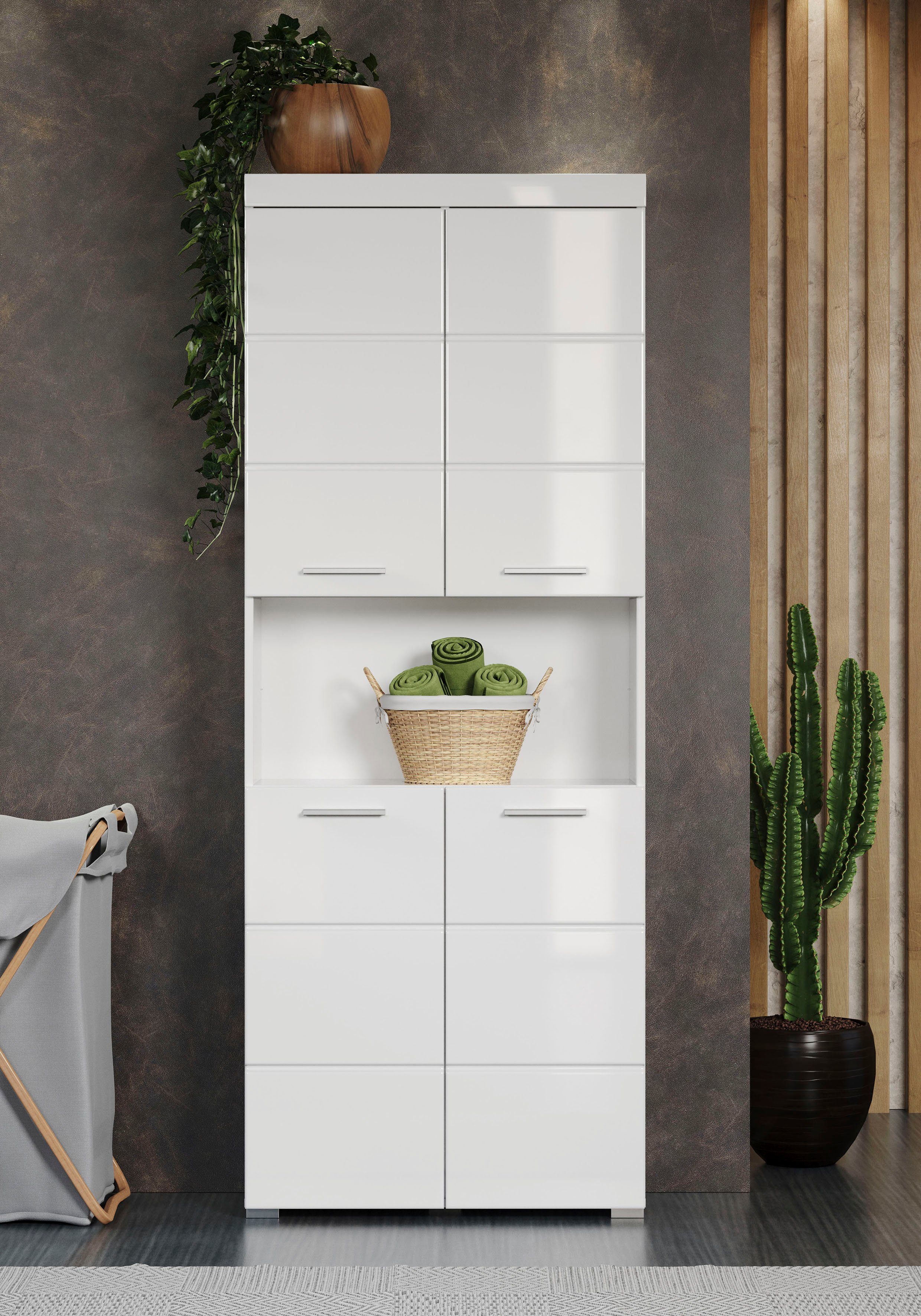 INOSIGN Hoge kast Avena, badkamerkast, keukenkast Badkamer hoge kast met open vak, 4 deuren en 4 planken