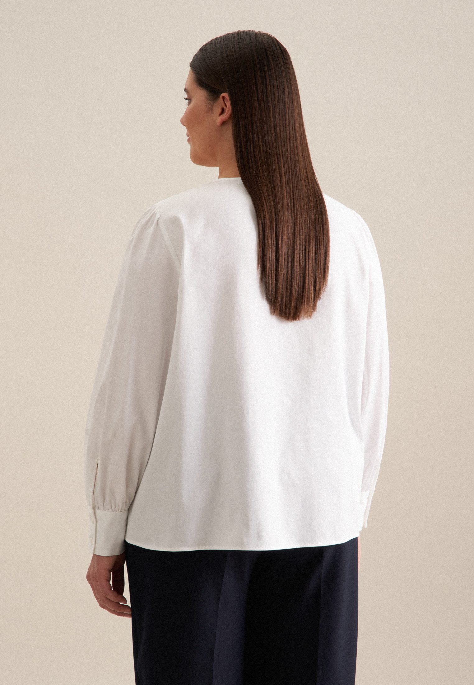 seidensticker Shirtblouse Zwarte roos Lange mouwen ronde hals uni