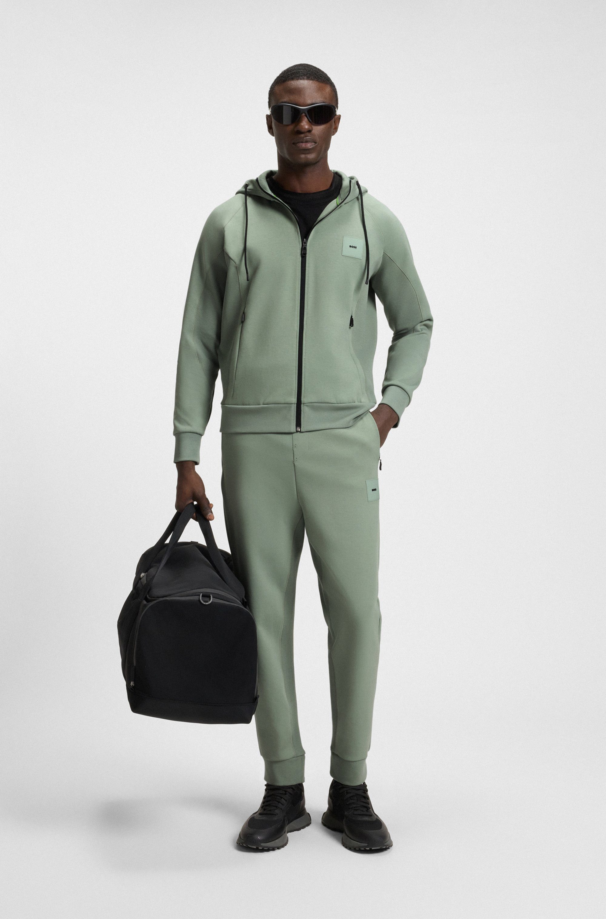 BOSS GREEN Sweatvest Saggy Rib met tonale inzetten