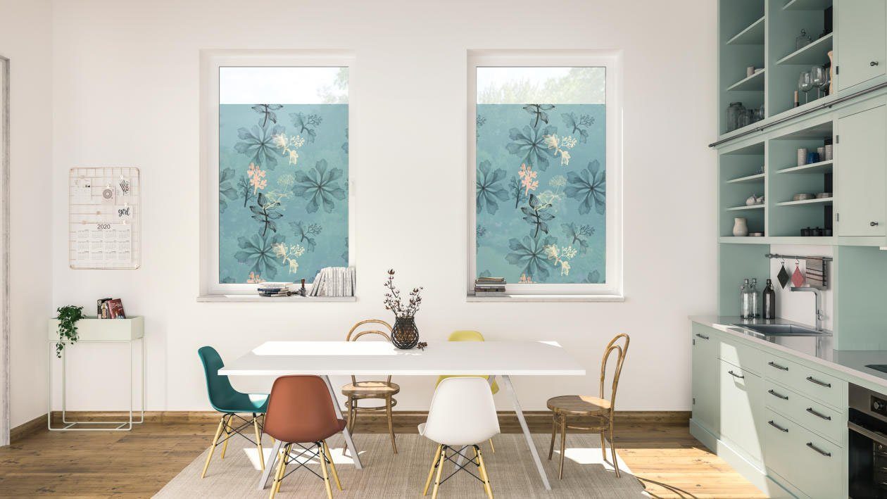 LICHTBLICK Raamfolie zelfklevend, bescherming tegen inkijk, aqua in bloemmotief - blauw (1 stuk)
