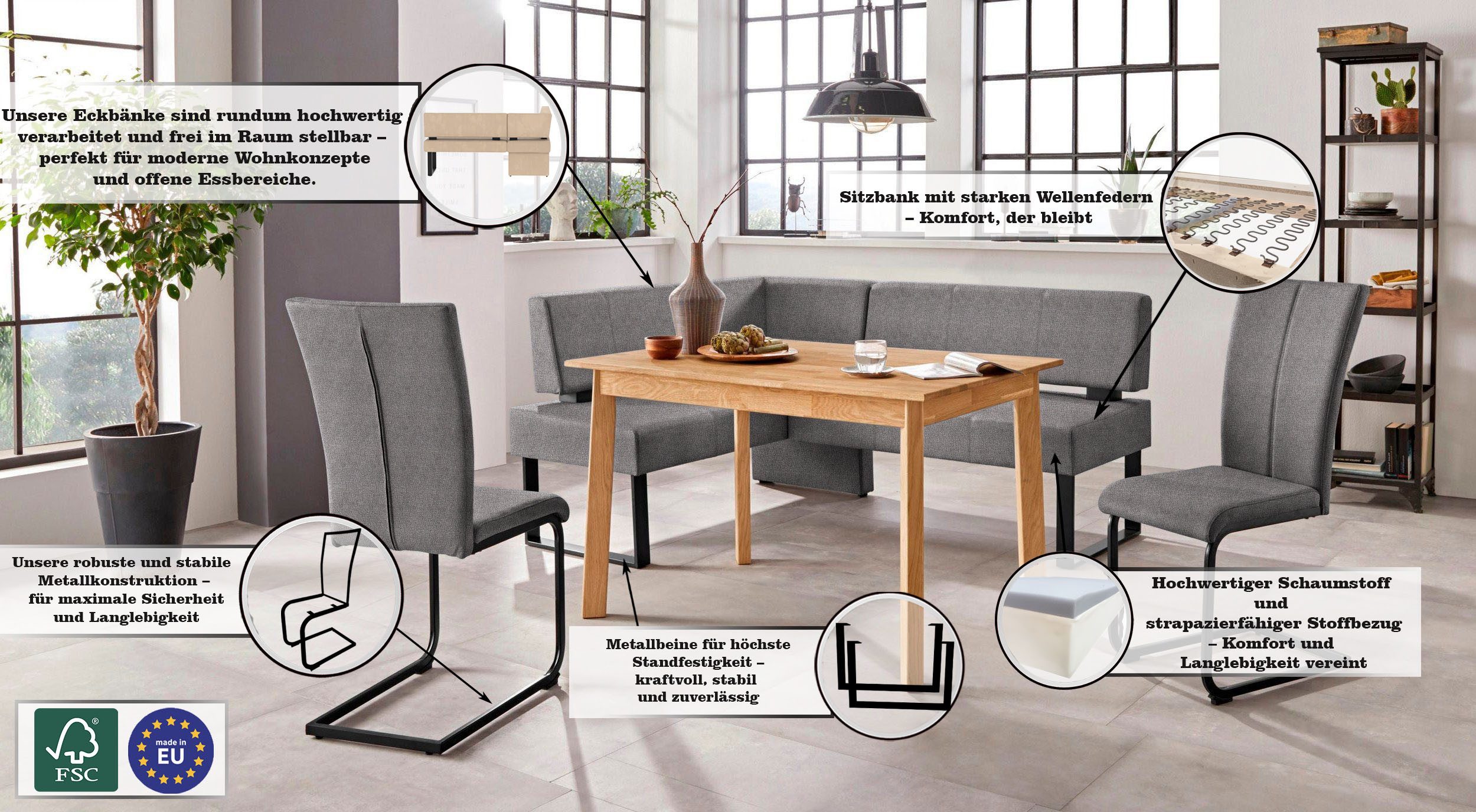Home affaire Hoekbank Oliver met metalen frame, keukenbank verschillende hoezen cord eetkamerbank ottos choice