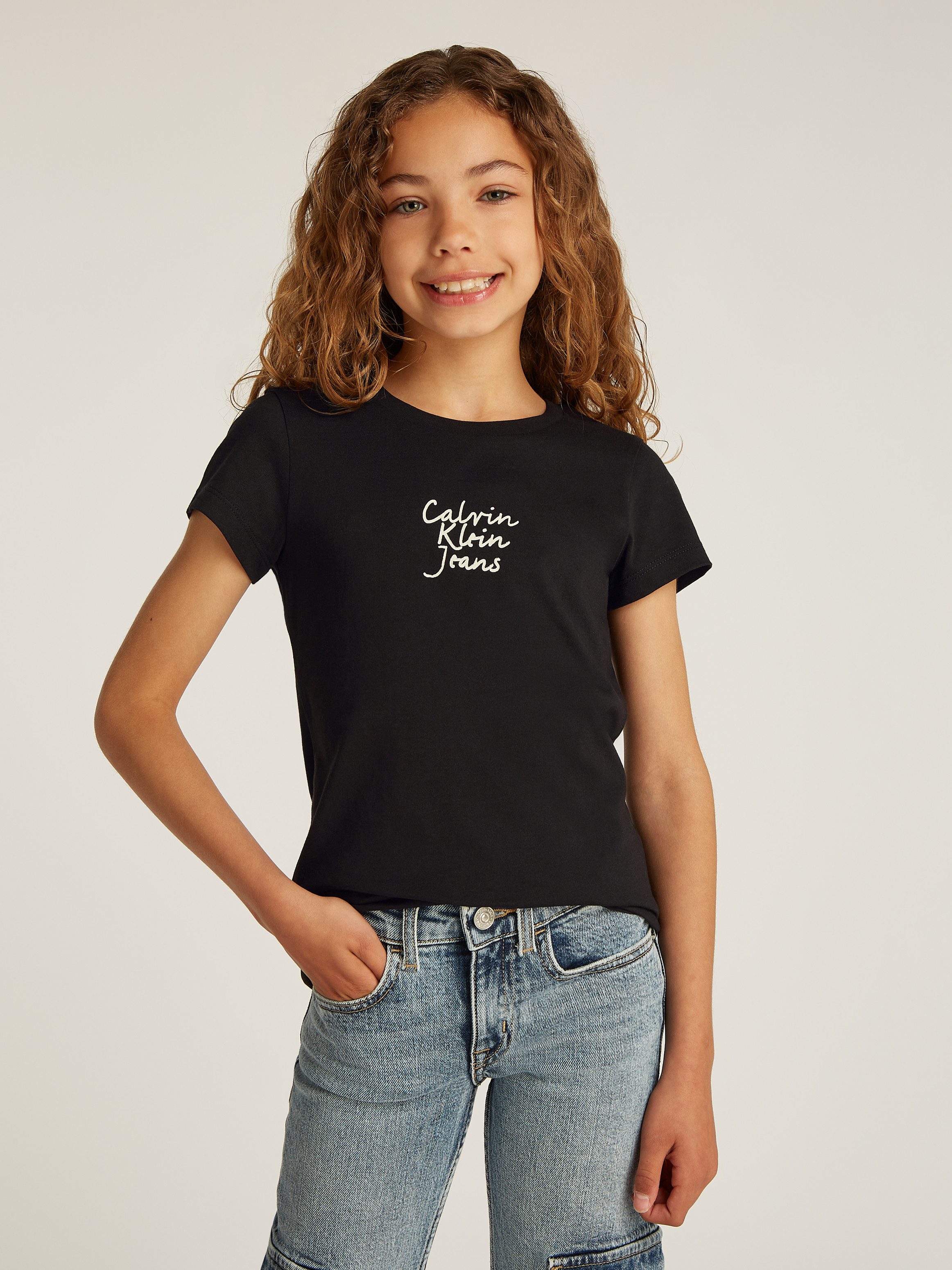 Calvin Klein Shirt met ronde hals HANDWRITING LOGO SS SLIM T-SHIRT voor kinderen tot 16 jaar met...