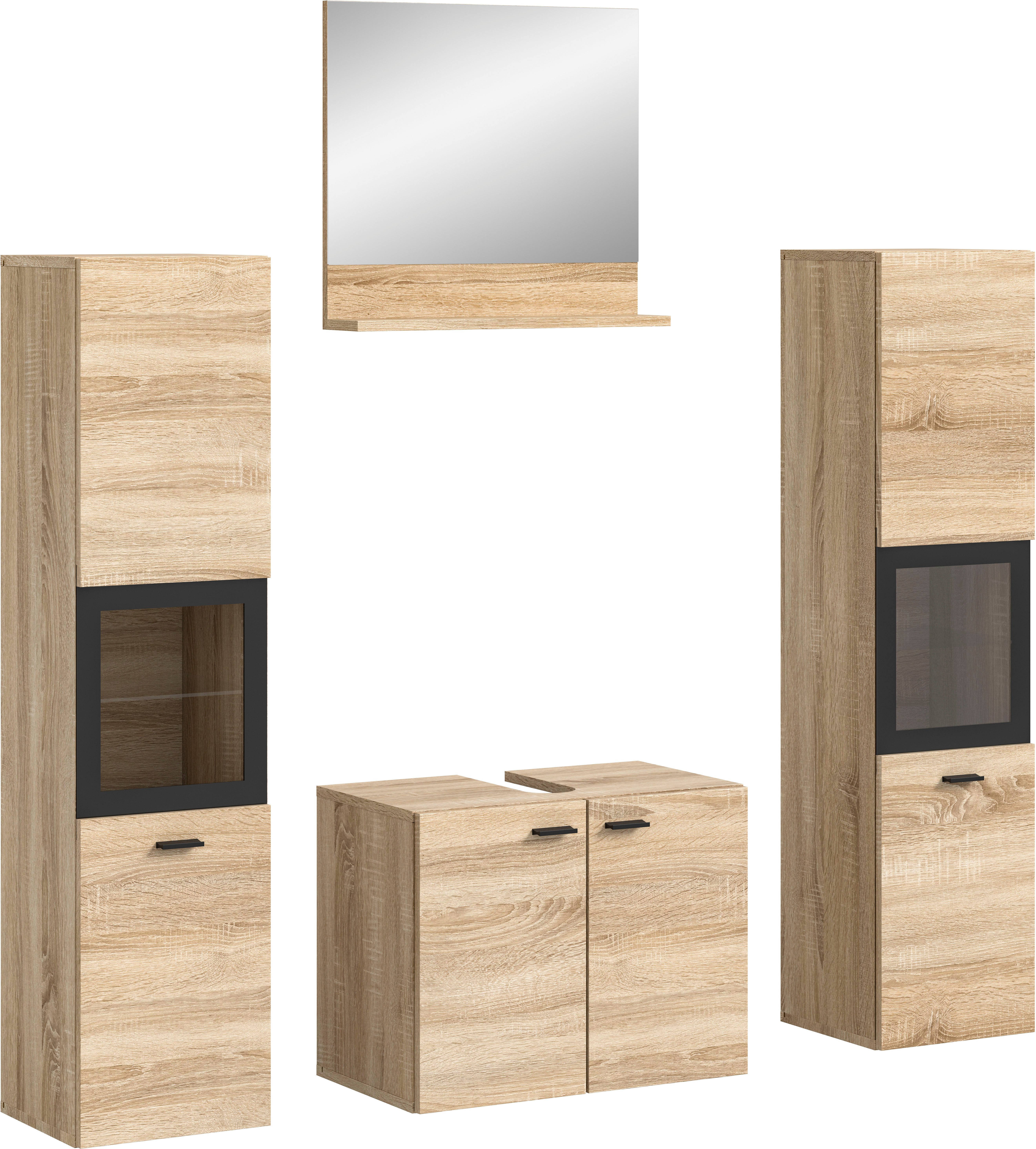 welltime Badmeubelset Tampa, breedte 137cm, 4-delig Wastafelonderkast, spiegel, hoge kast (4 stuks)