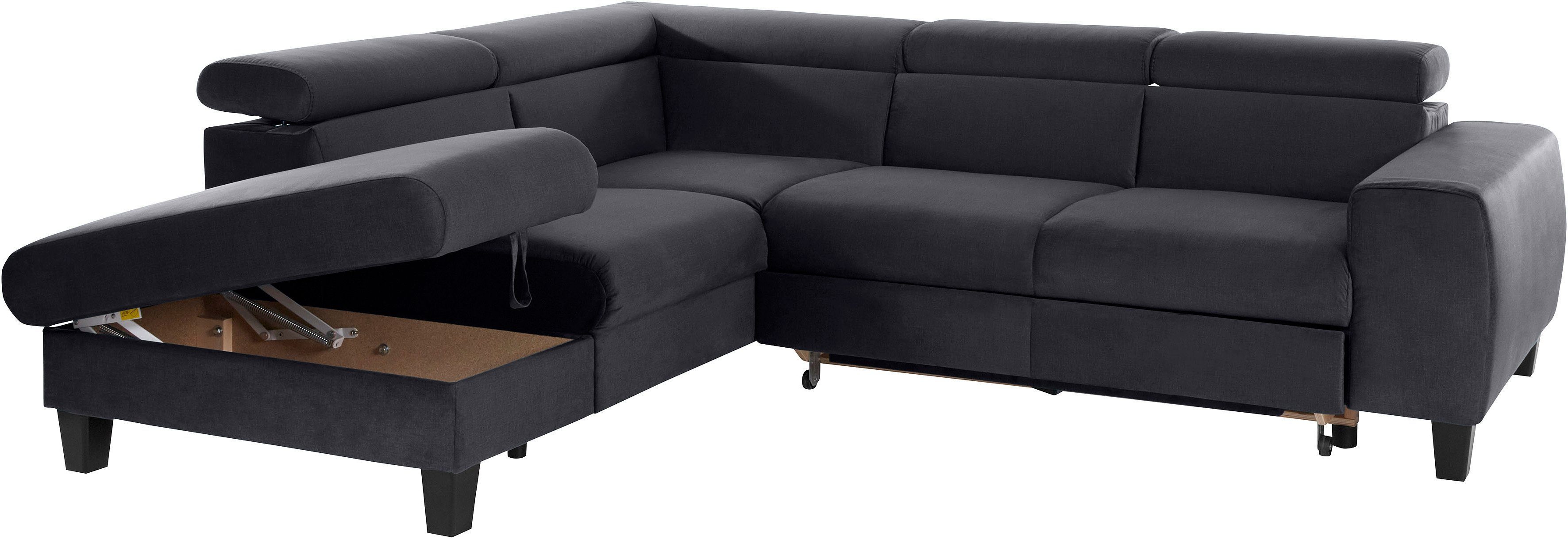 COTTA Hoekbank Morven L-vorm met hoofdeindeverstelling keuze met bedfunctie, bedlade & draadloze oplader