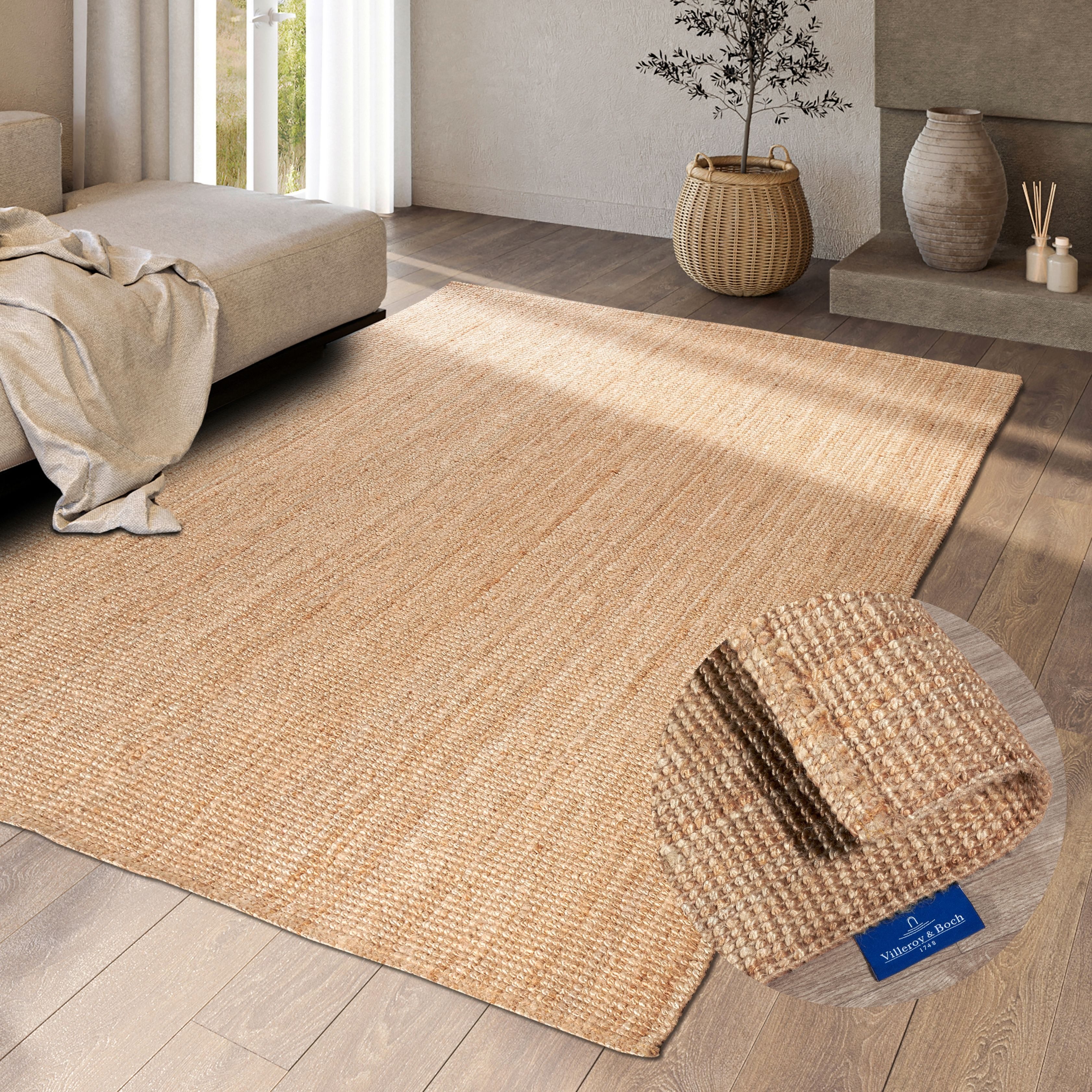 Villeroy & Boch Vloerkleed Rosalie jute tapijt Loper, 100% jute, natuurlijk, woonkamer, eetkamer, slaapkamer, GRS moderne vloerkleden maat 200 cm x