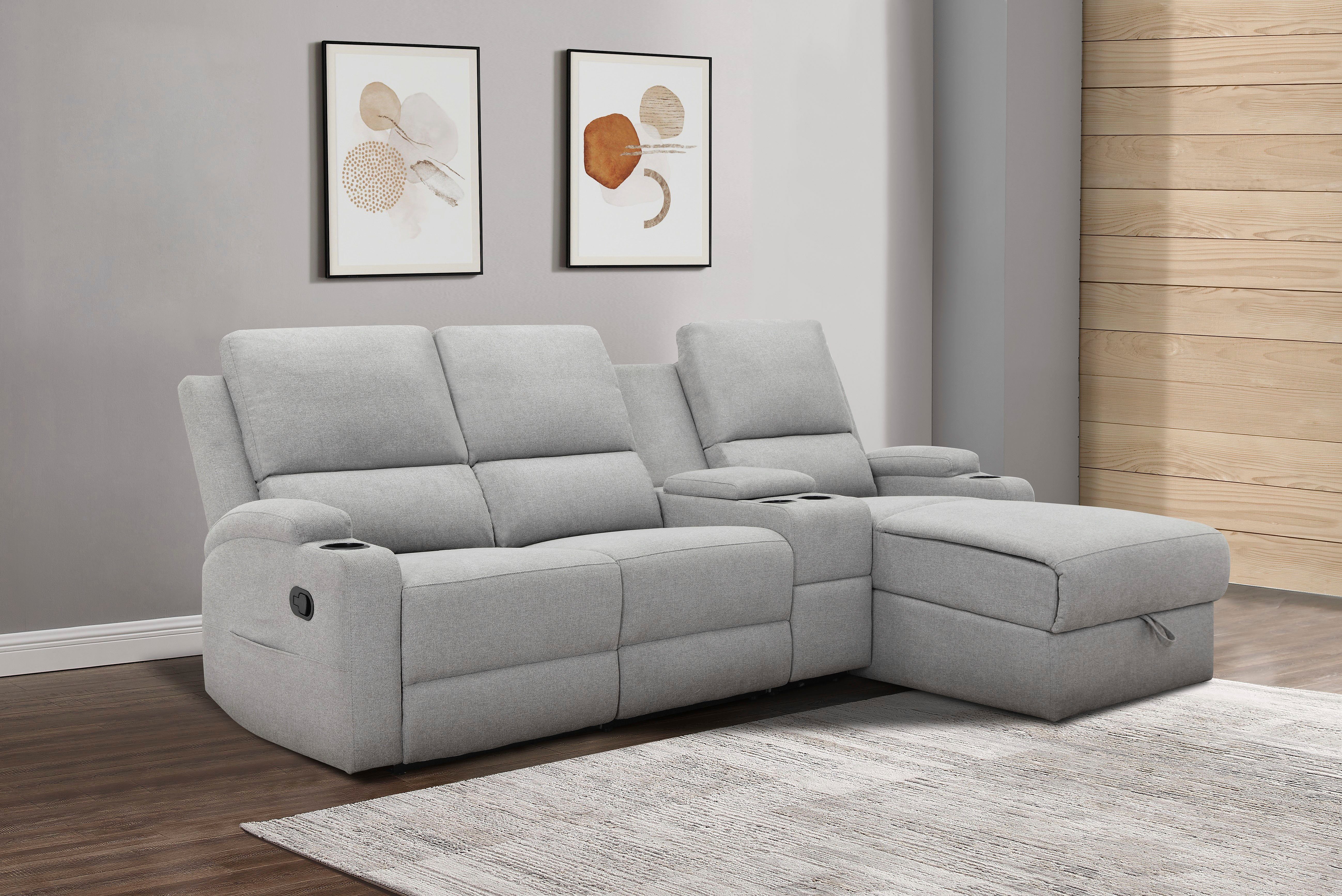 Home affaire Hoekbank Napori multimediabank, 3 bioscoopstoelen XXL, L-model, Bioscoopbank met relaxfunctie, bekerhouder, opbergvak en opbergbox