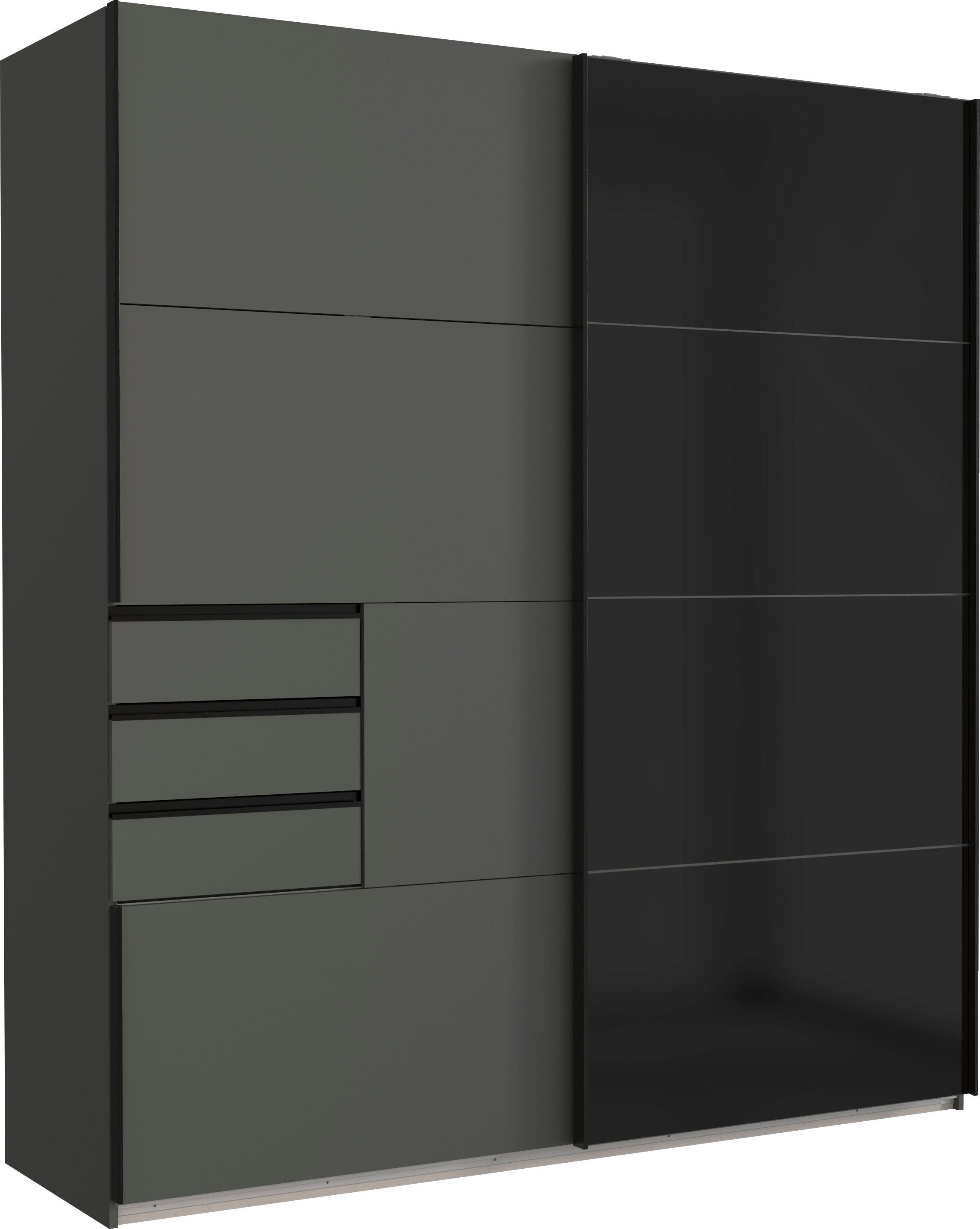 Wimex Zweefdeurkast Barcelona met glaselementen en laden zweefdeurkasten maat 225 cm x 208 cm x 65 cm zwart