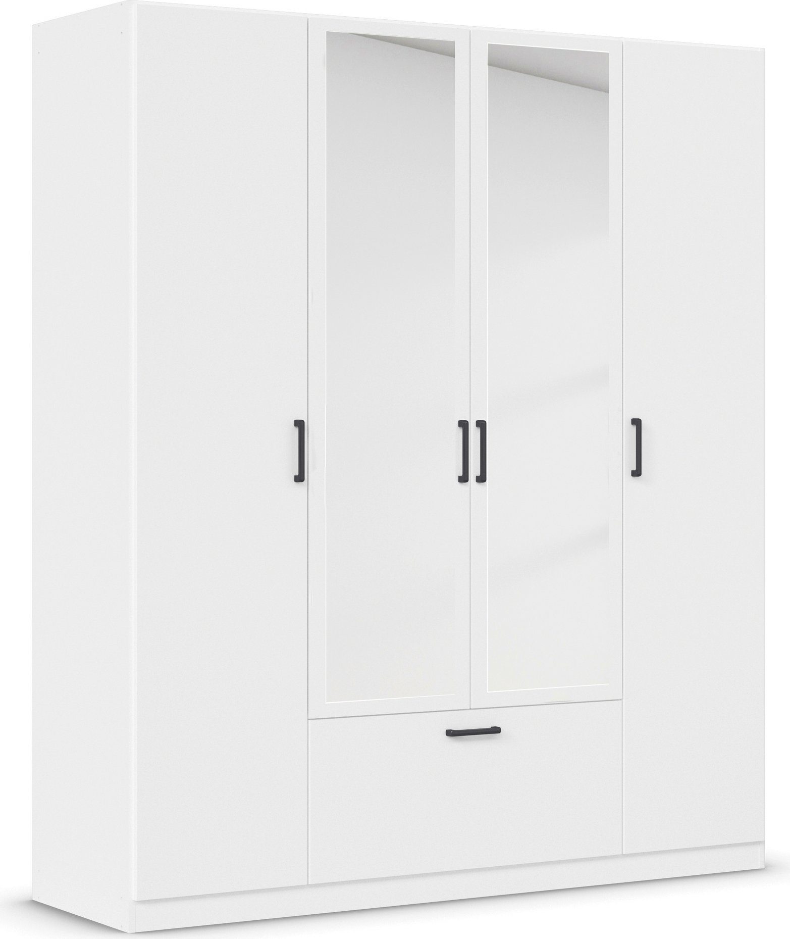 rauch Draaideurkast Kledingkast kast garderobe waskast BARI met spiegel met lades in het midden, moderne greep in grijs metallic made in germany