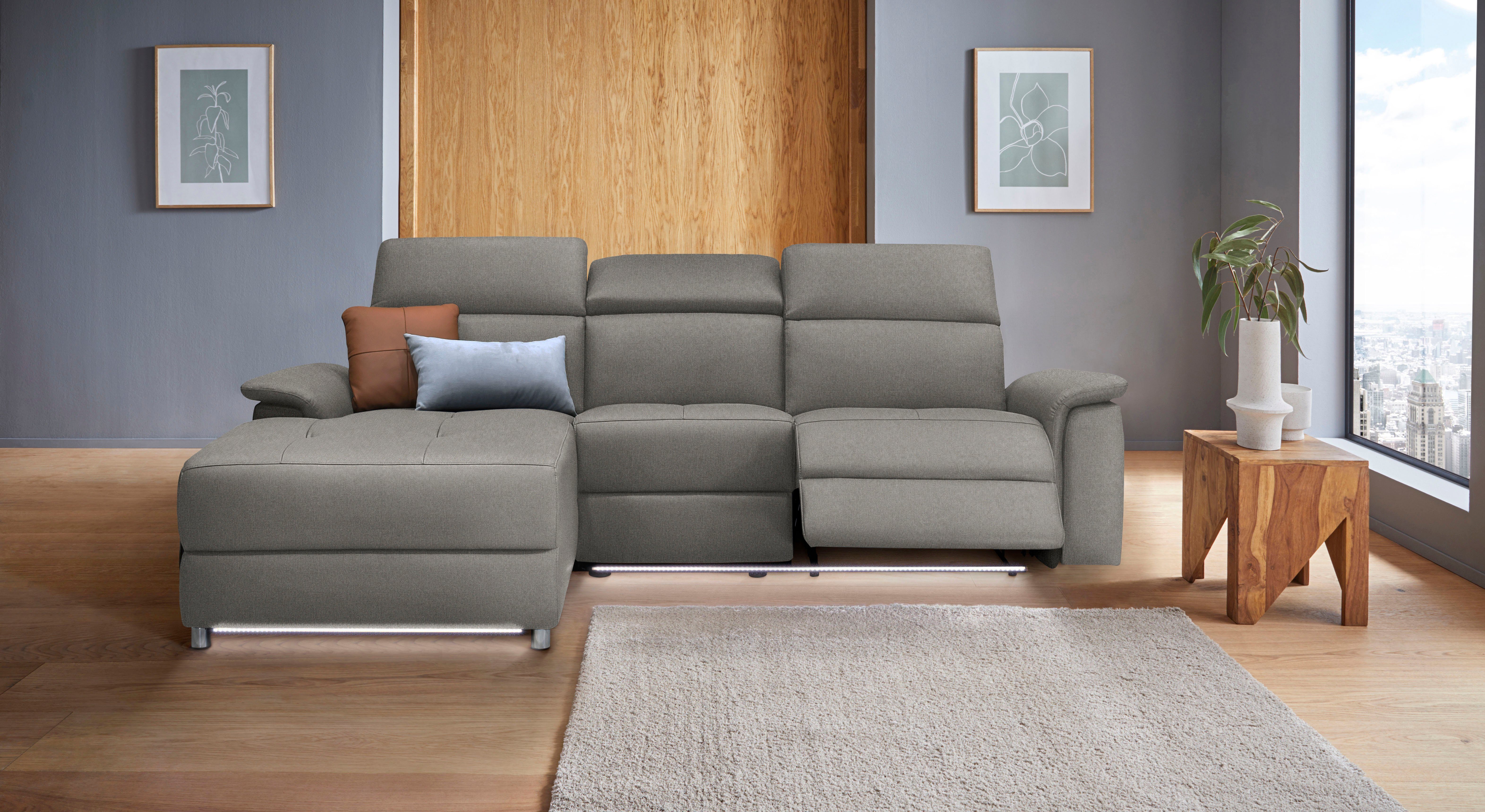 Places of Style Hoekbank Pareli, L-model, 259 cm, met récamier, echt leer, imitatieleer, weefstof