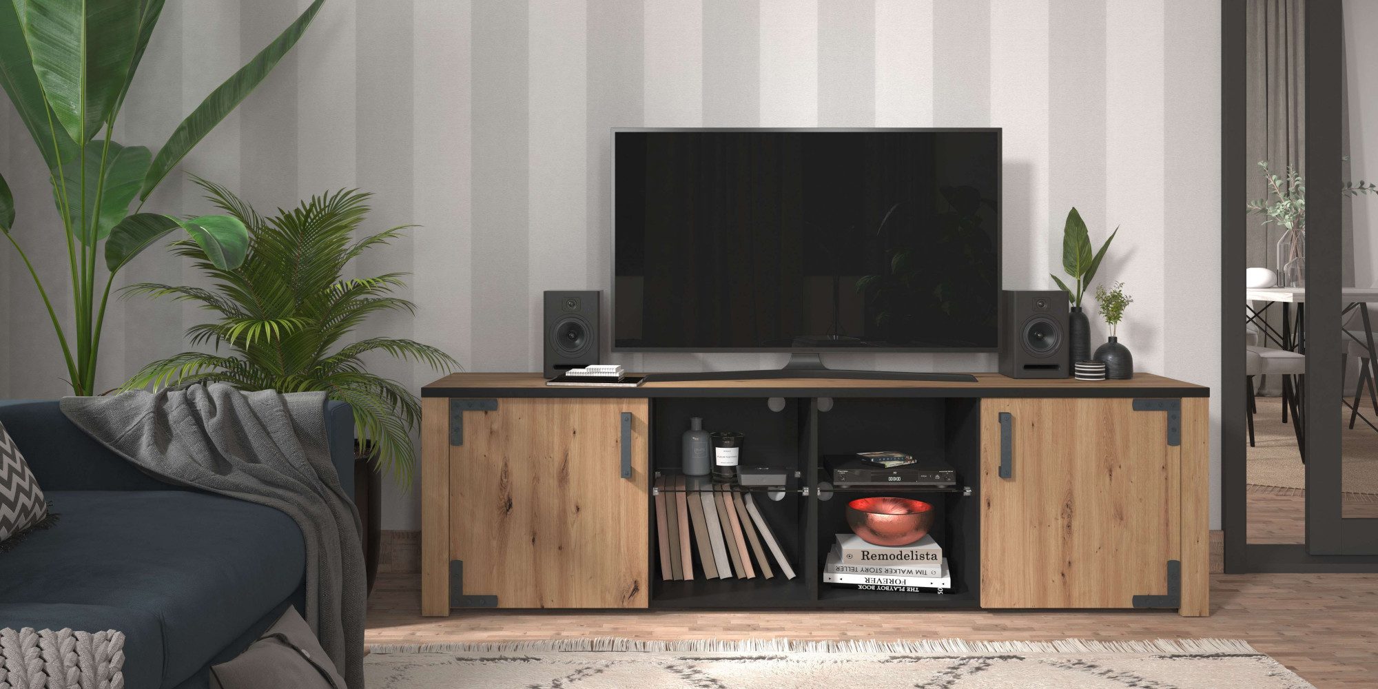 INOSIGN Tv-meubel LAZIO Breedte 200 cm lowboards beige