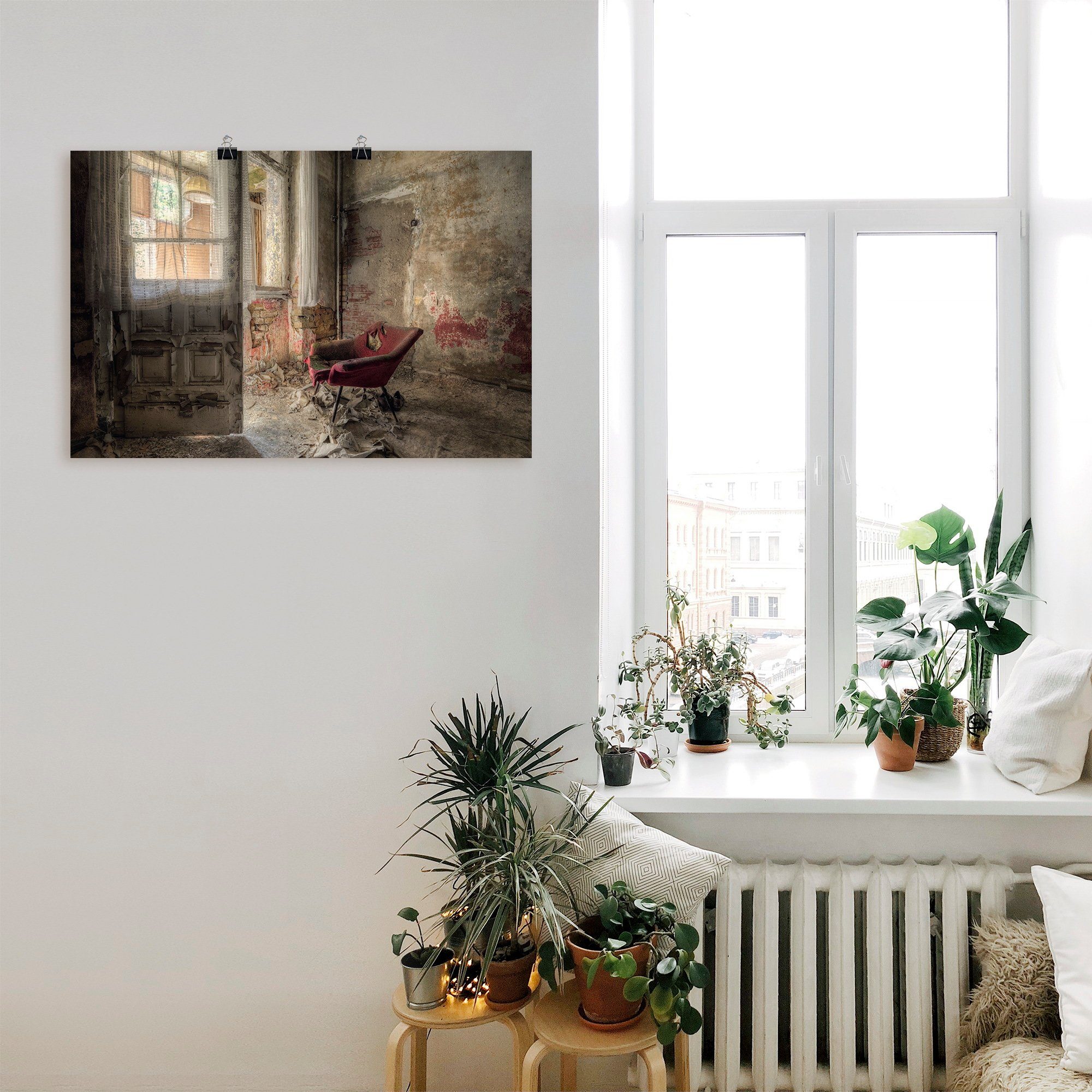 Artland Artprint Lost Place - rode fauteuil I als artprint van aluminium, artprint voor buiten, artprint op linnen, poster, muursticker
