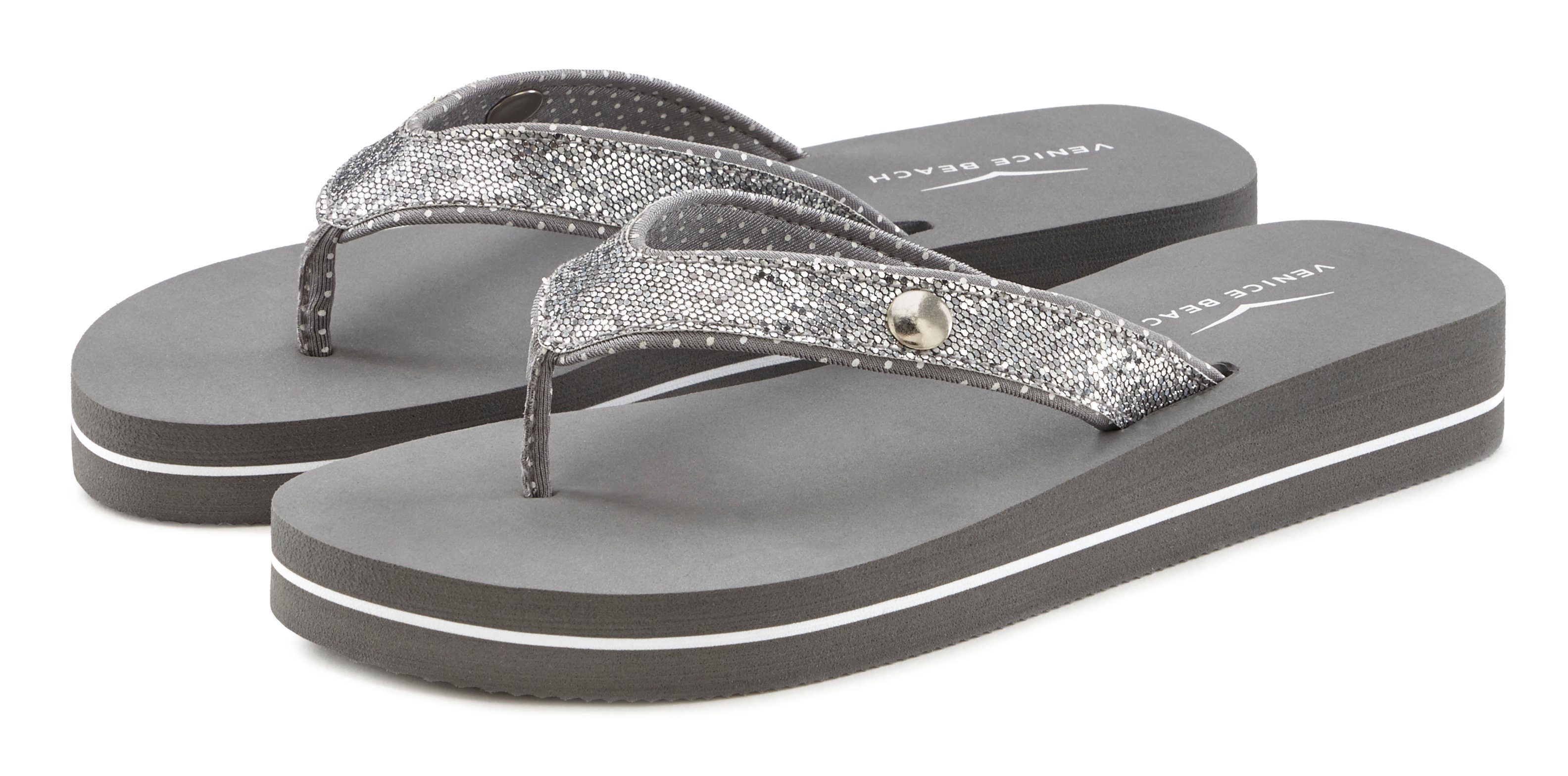 Venice Beach Badslippers Sandaal, pantoletten, badschoenen ultralicht met glitterband VEGAN