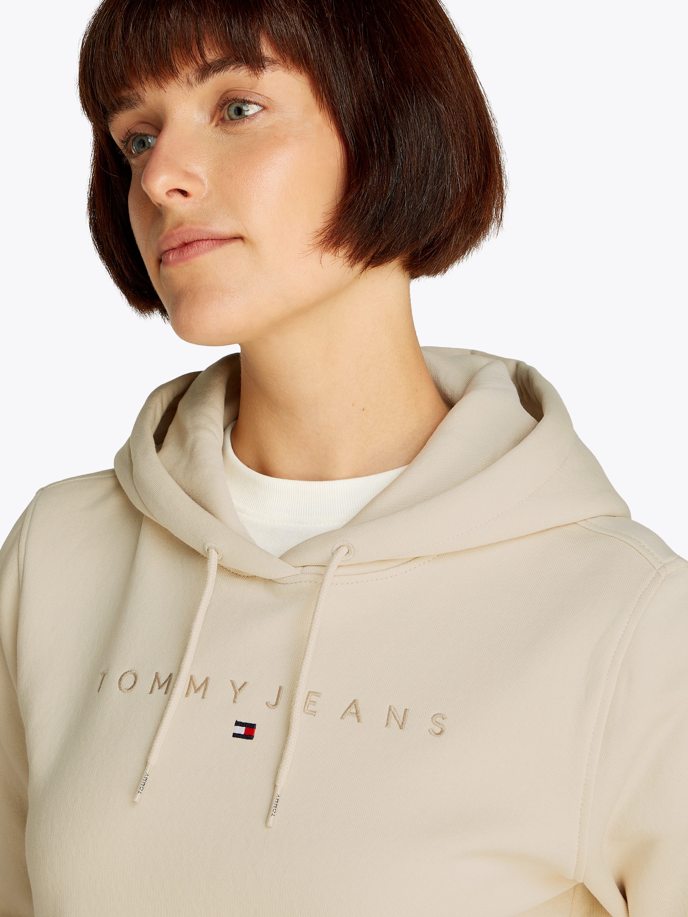 Tommy Jeans Curve Hoodie TJW REG TONAL LINEAR HOODIE EXT in grote maten, capuchon, logo-borduursel