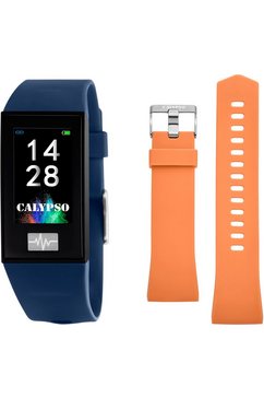 calypso watches smartwatch smartime, k8500-5 met verwisselbare armband (set, 2-delig, met oranje wisselband) blauw