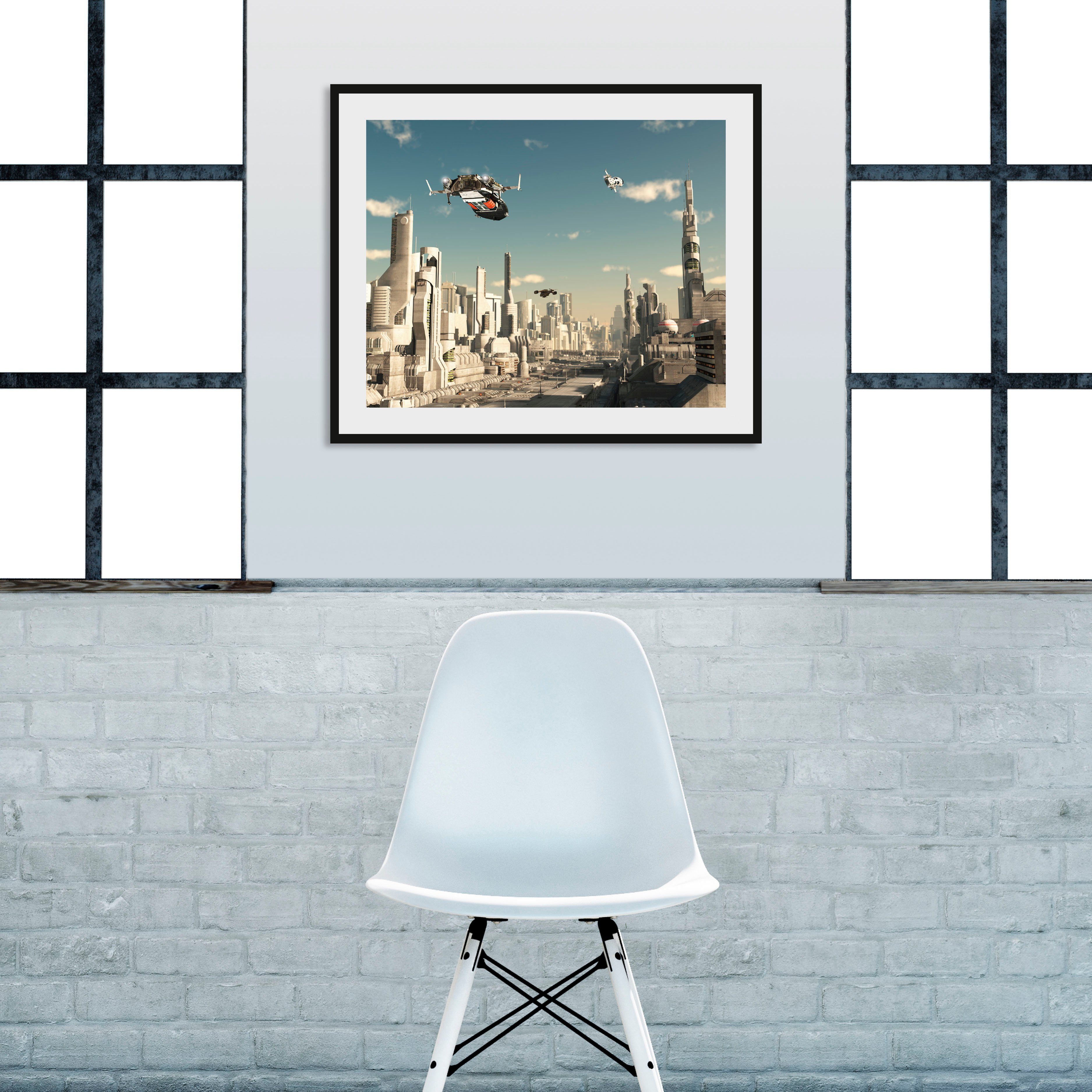queence Wanddecoratie Toekomst HD premium posterdruk incl. houten lijst (1 stuk) schilderijen maat 40 cm x 30 cm grijs