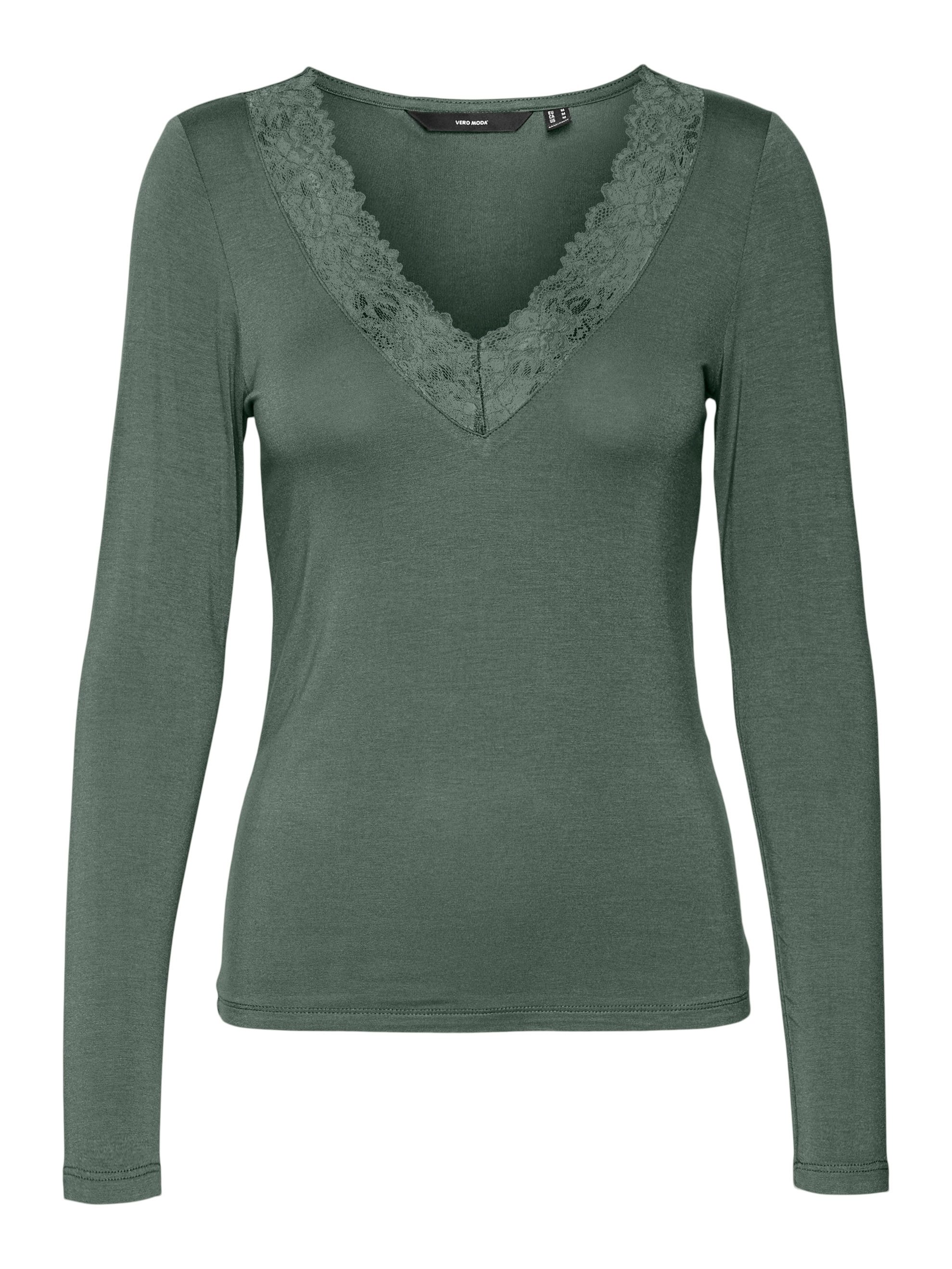 Vero Moda Shirt met V-hals VMROSA LS V-NECK LACE TOP GA JRS NOOS