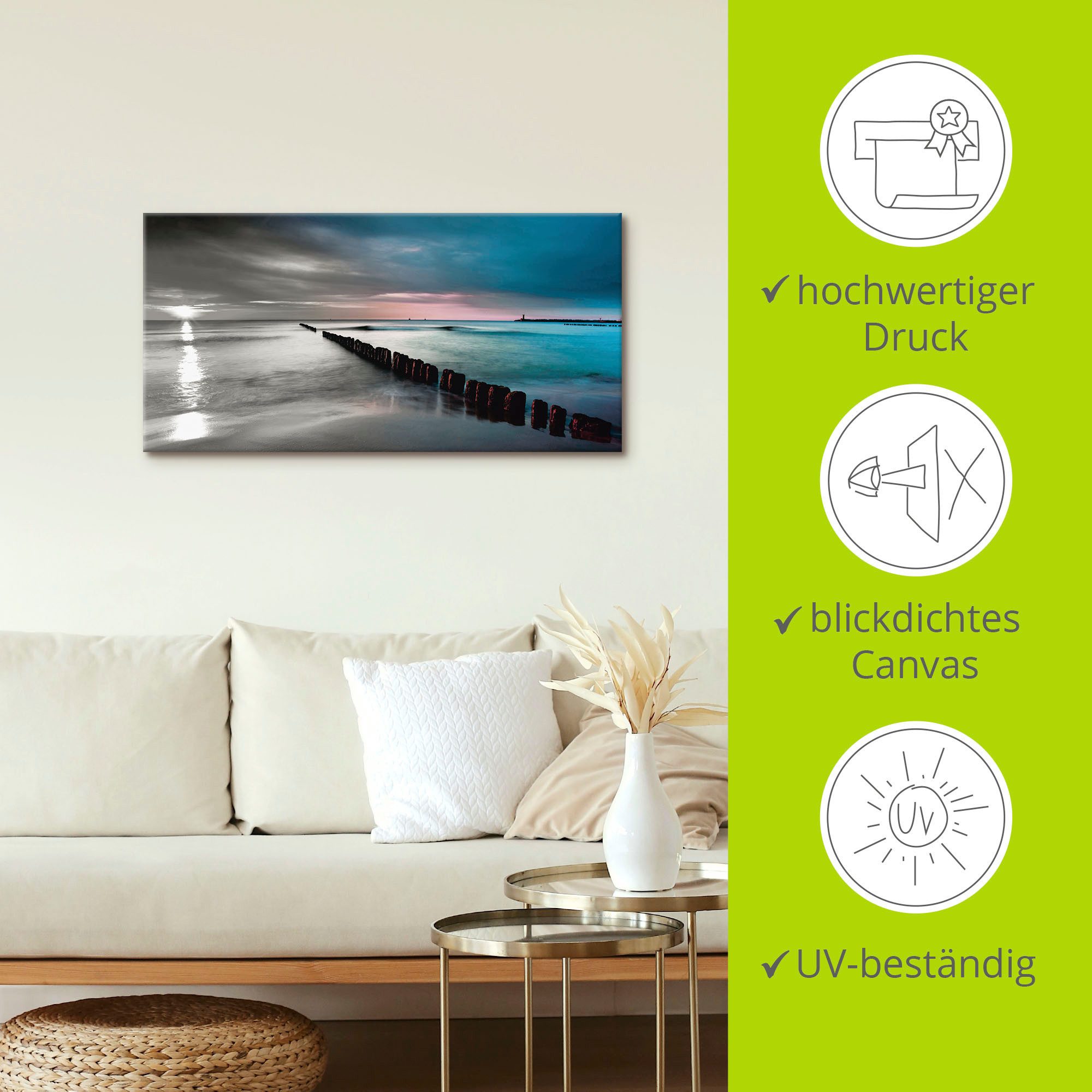 Artland Artprint Oostzee met zonsopkomst z/w als artprint op linnen, muursticker in verschillende maten