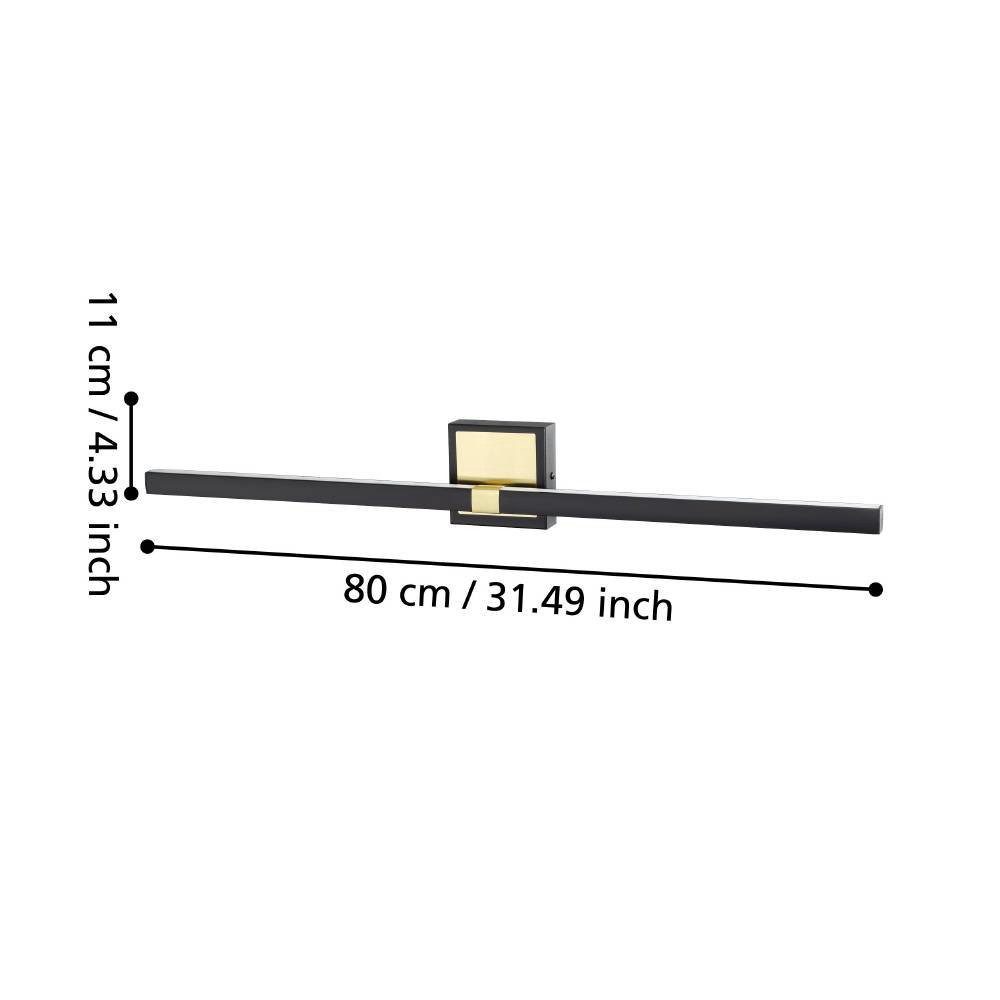 EGLO Wandlamp PEGUERA Spiegellamp, badkamer, metaal, zwart en messing, IP44, 80 cm (1 stuk)