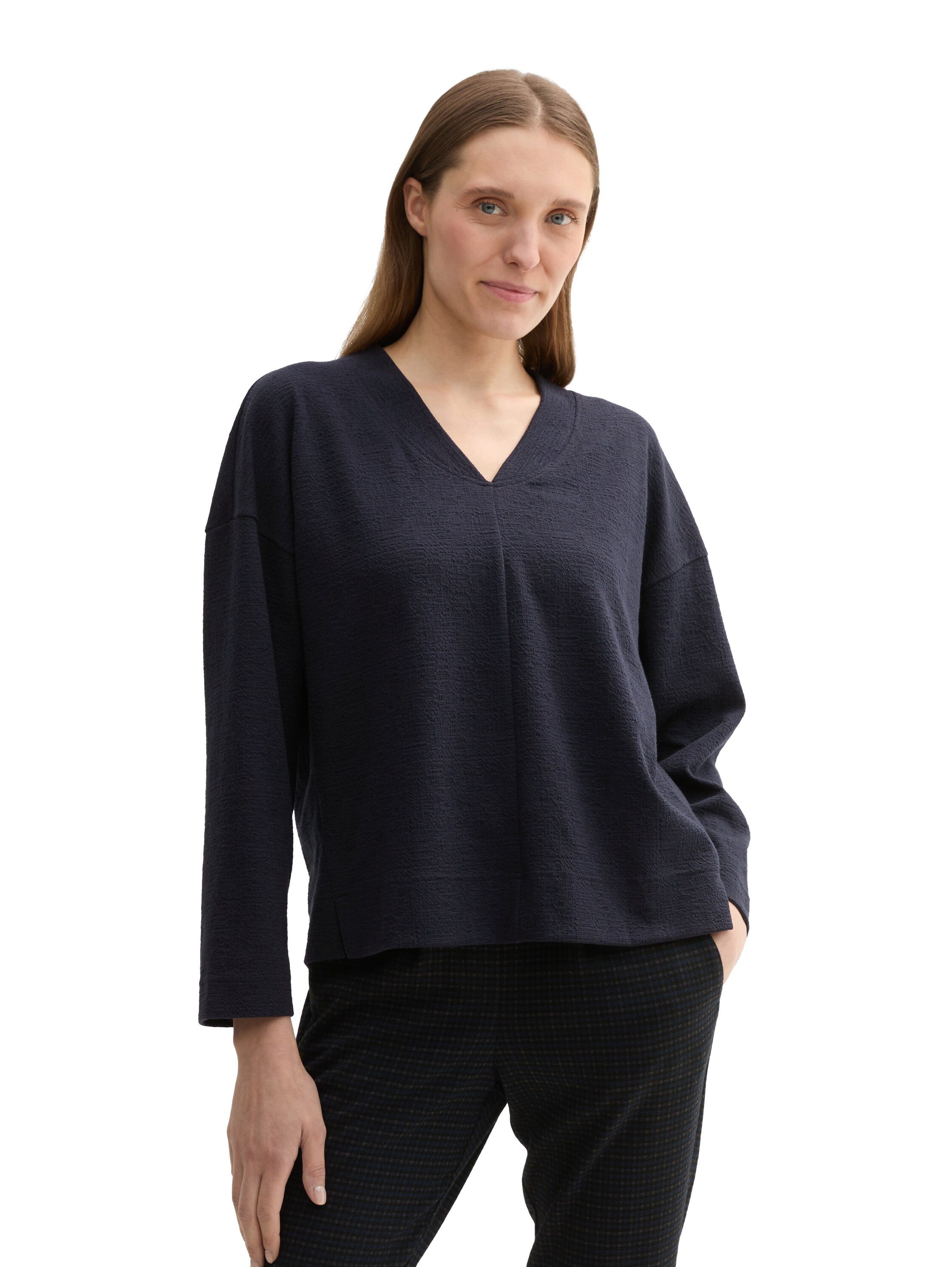 Tom Tailor Sweatshirt met structuur en v-hals