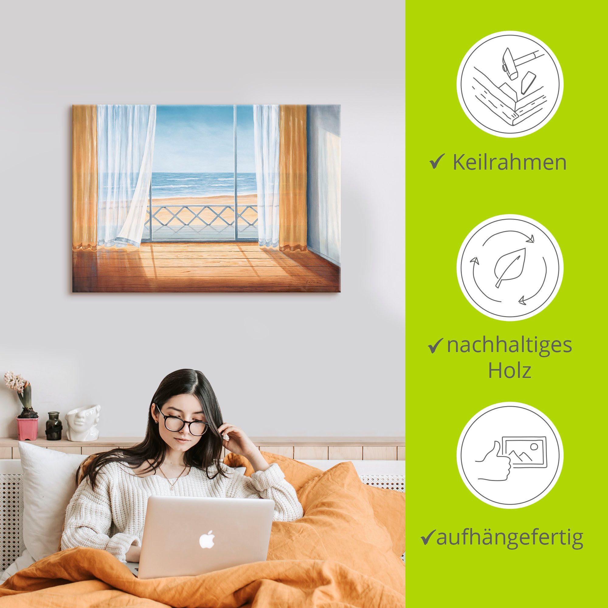 Artland Artprint Terras met zeezicht als artprint van aluminium, artprint voor buiten, artprint op linnen in verschillende maten
