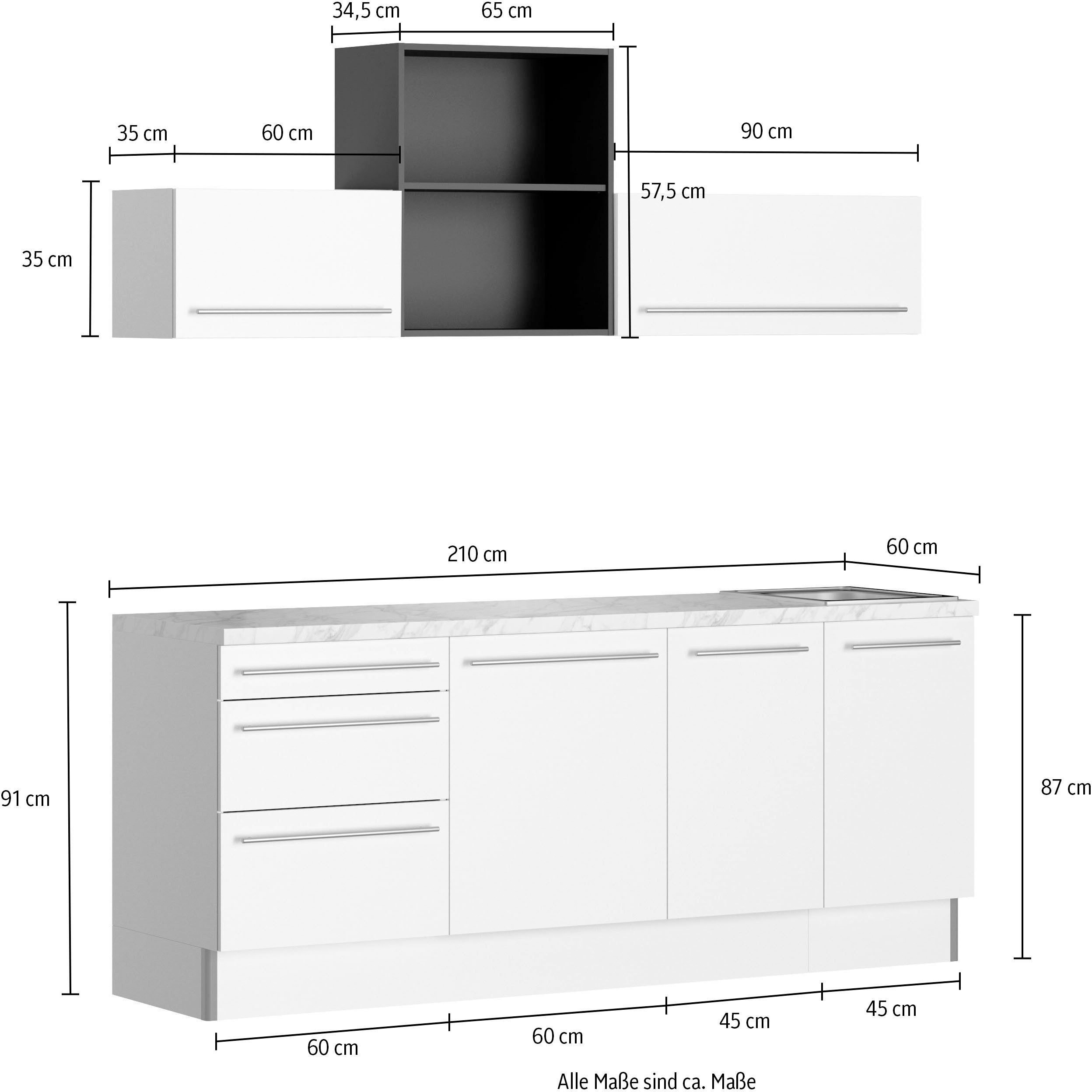 Kochstation Keuken KS-Bern2 Breedte 210 cm, optioneel met elektrische apparaten, met plank