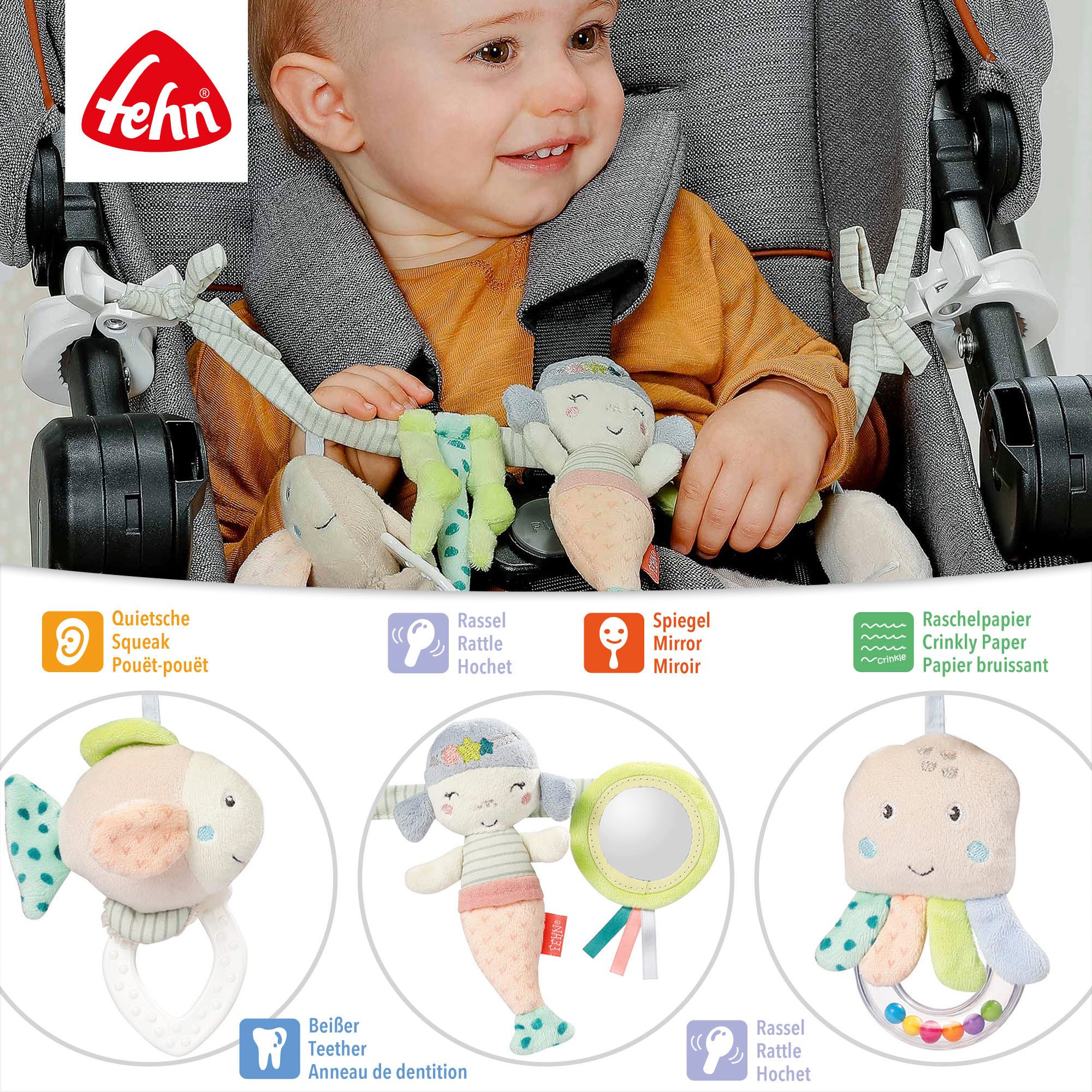 Fehn Kinderwagenketting Zeekinderen om op te hangen aan kinderwagen, babyzitje, bed, wieg & speelboog