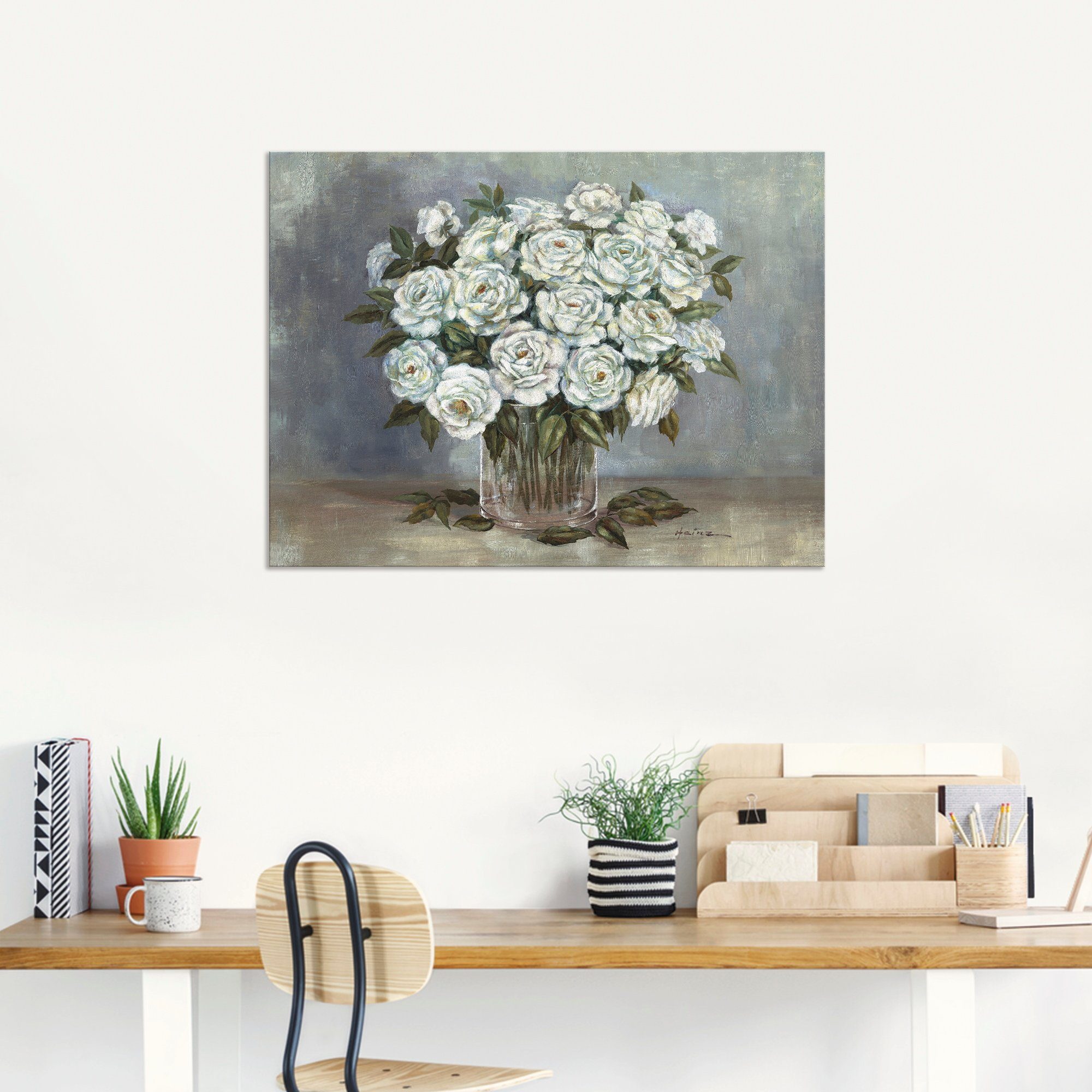 Artland Artprint Witte rozen als artprint op linnen, poster in verschillende formaten maten
