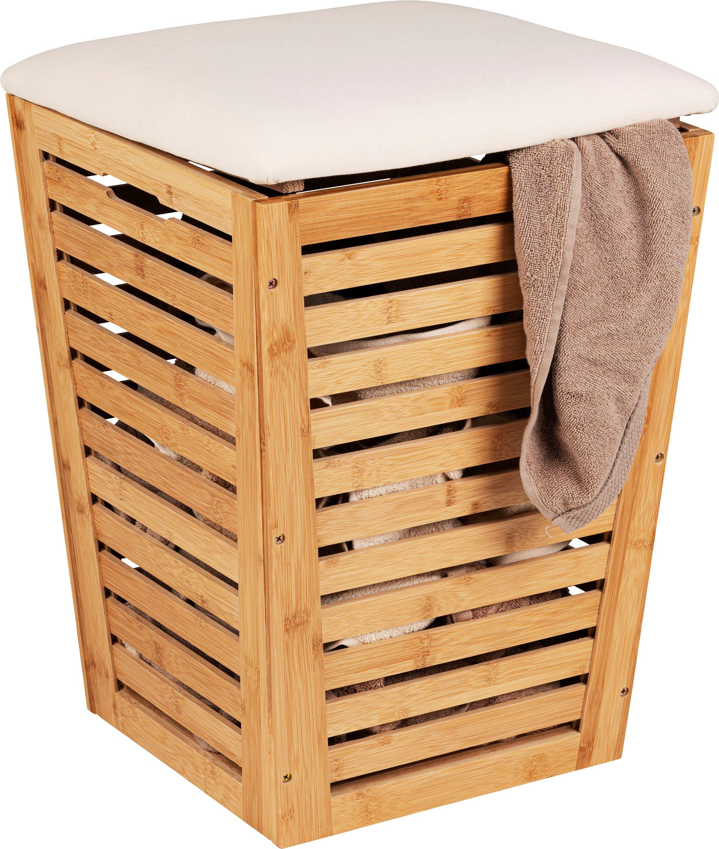 WENKO Wasmand Bambusa met zitkussen