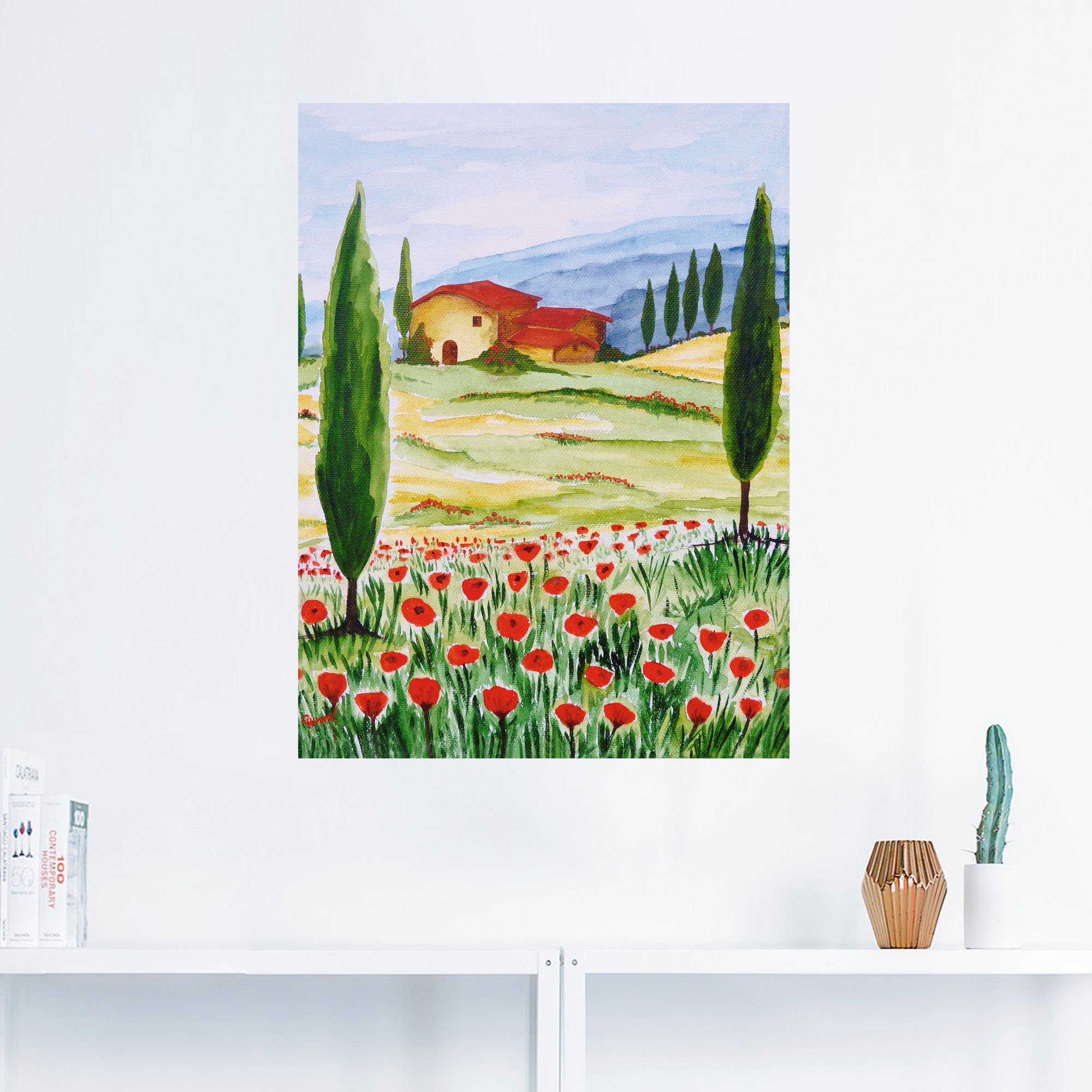 Artland Artprint Bloeiende papaver in Toscane als artprint op linnen, muursticker of poster in verschillende maten